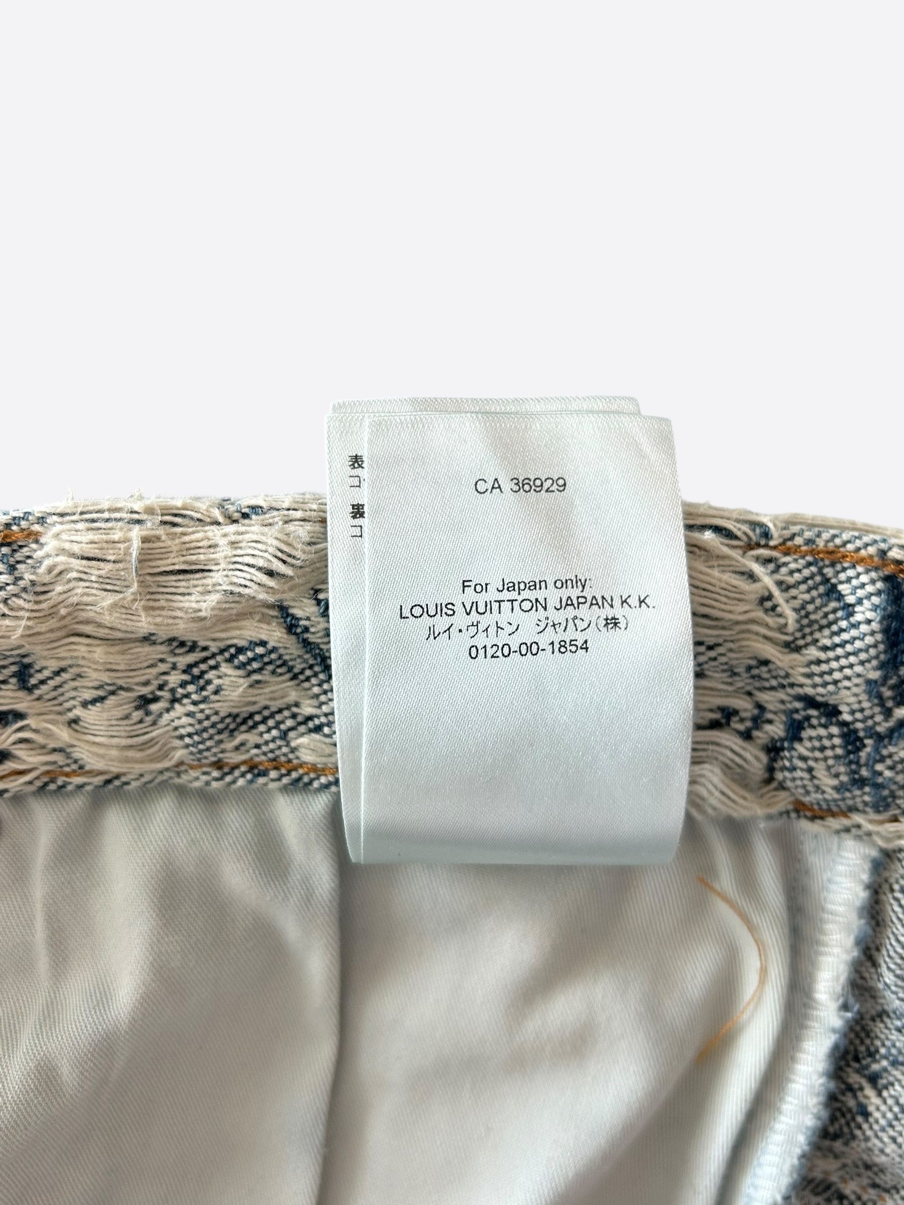 Louis Vuitton Blue & White Floral Distressed Carpenter Shorts Size US 33 - 8 Thumbnail