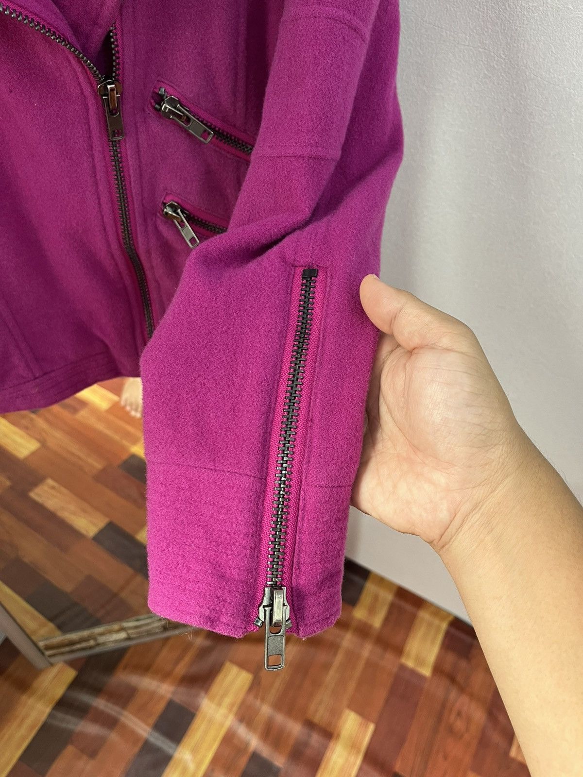 Japanese Brand MURUA Wool Biker Jacket Pink Studded Moto Japan Size S / US 4 / IT 40 - 5 Thumbnail