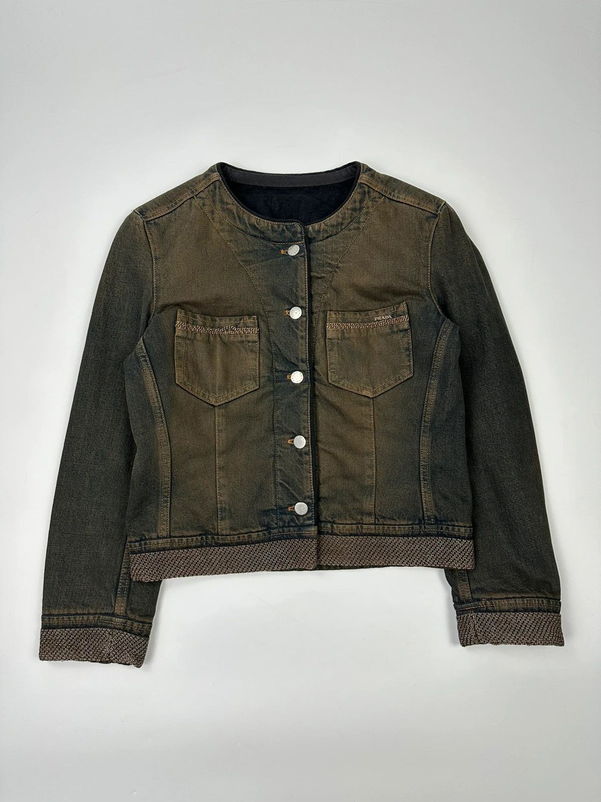Prada Prada Milano FW2006 Metal Chains Faded Denim Crop Jacket Size M / US 6-8 / IT 42-44 - 1 Thumbnail