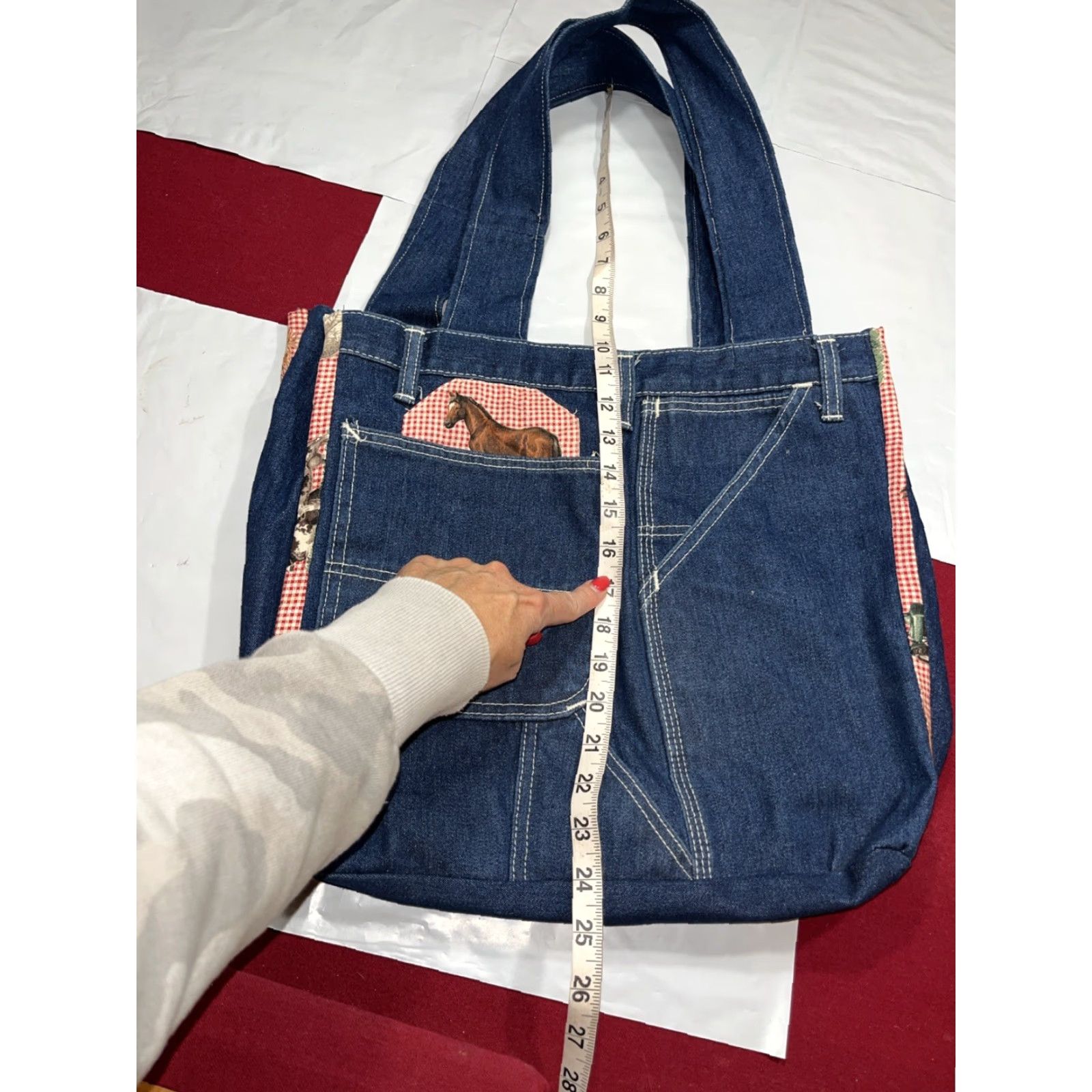 Doublet ROEBUCKS Horse Denim JEANS Tote Bag Purse Shoulder double Handles Pockets Cotton Bag Size 32" / US 10 / IT 46 - 4 Thumbnail