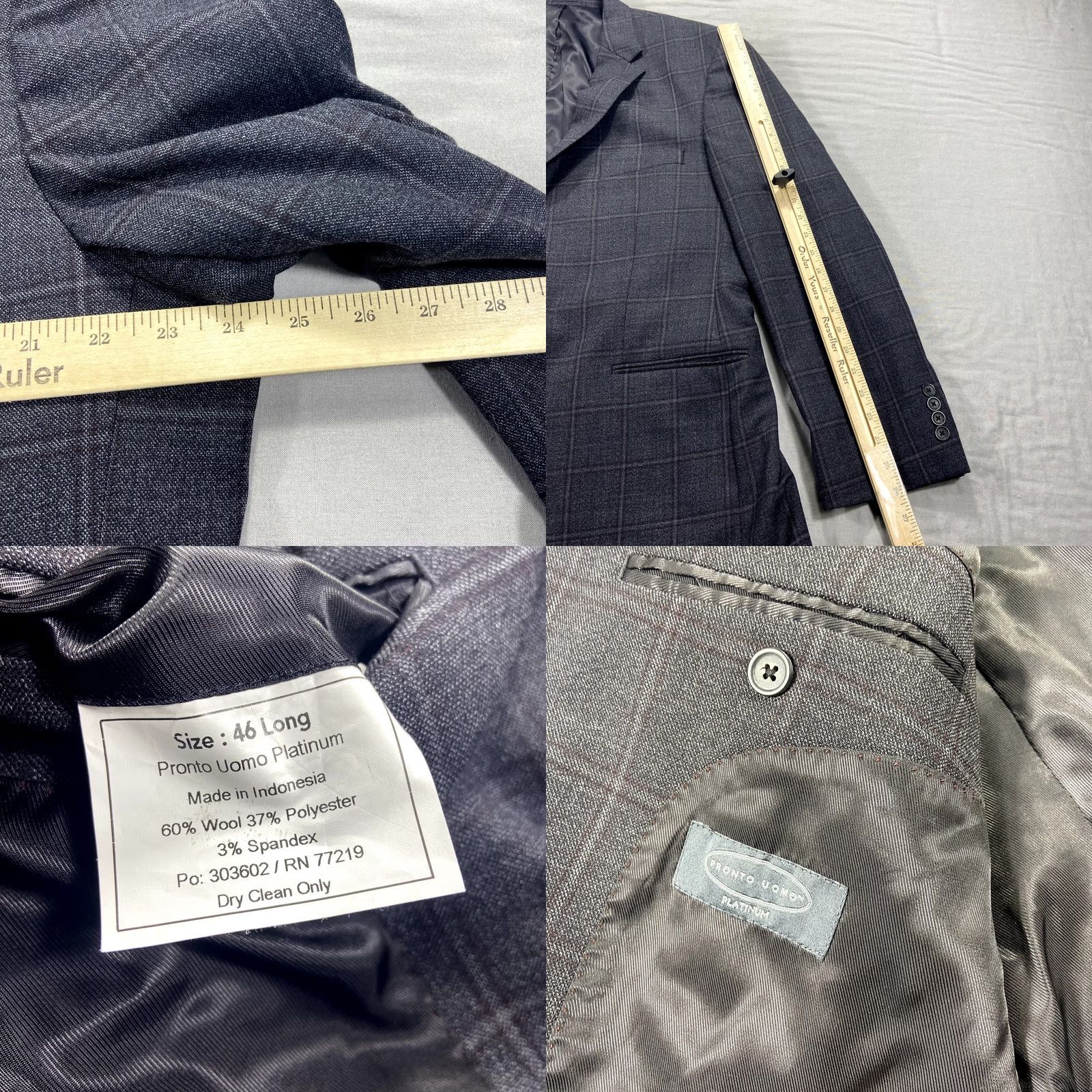 Pronto Uomo Pronto Uomo Platinum Blazer Jacket Mens 46L Gray Wool Check Suit Sport Coat Size 46R - 8 Thumbnail