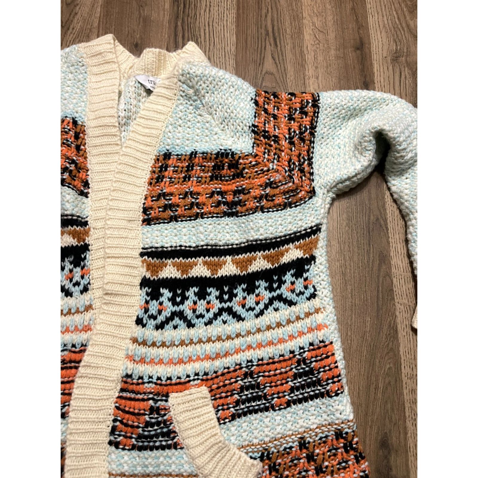 Vintage Tru Cloth Sweater Cardigan, Women's Size M, Ivory Cream Blue, Knit, Long Sleeve, Regular Fit, Solid Pattern, Fall Spring Summer, Women Size M / US 6-8 / IT 42-44 - 4 Thumbnail
