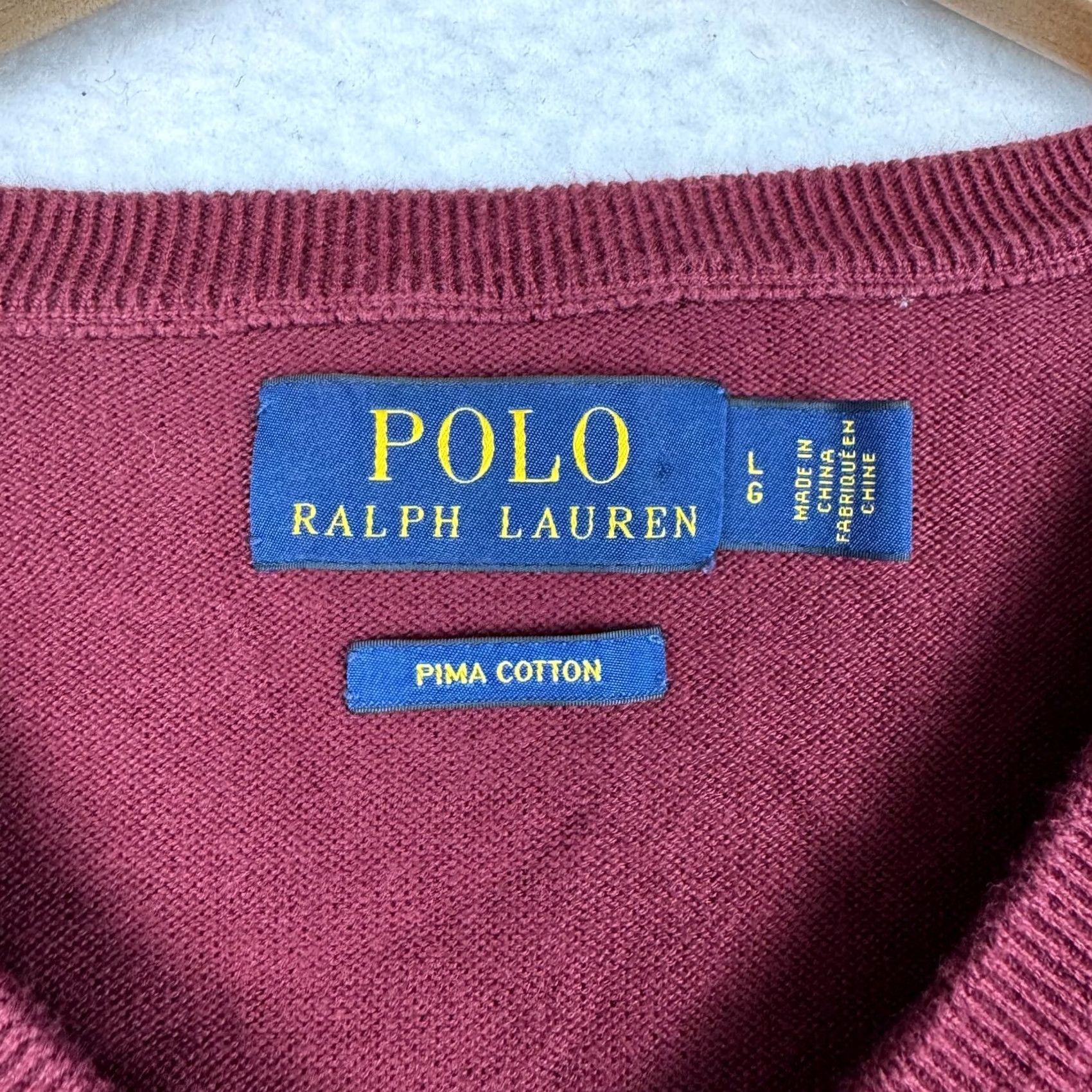 Polo Ralph Lauren Polo Ralph Lauren Sweater Pullover V-Neck Long Sleeve Red Maroon Cotton Knit Regular Men L Adult Mens Size US L / EU 52-54 / 3 - 5 Thumbnail