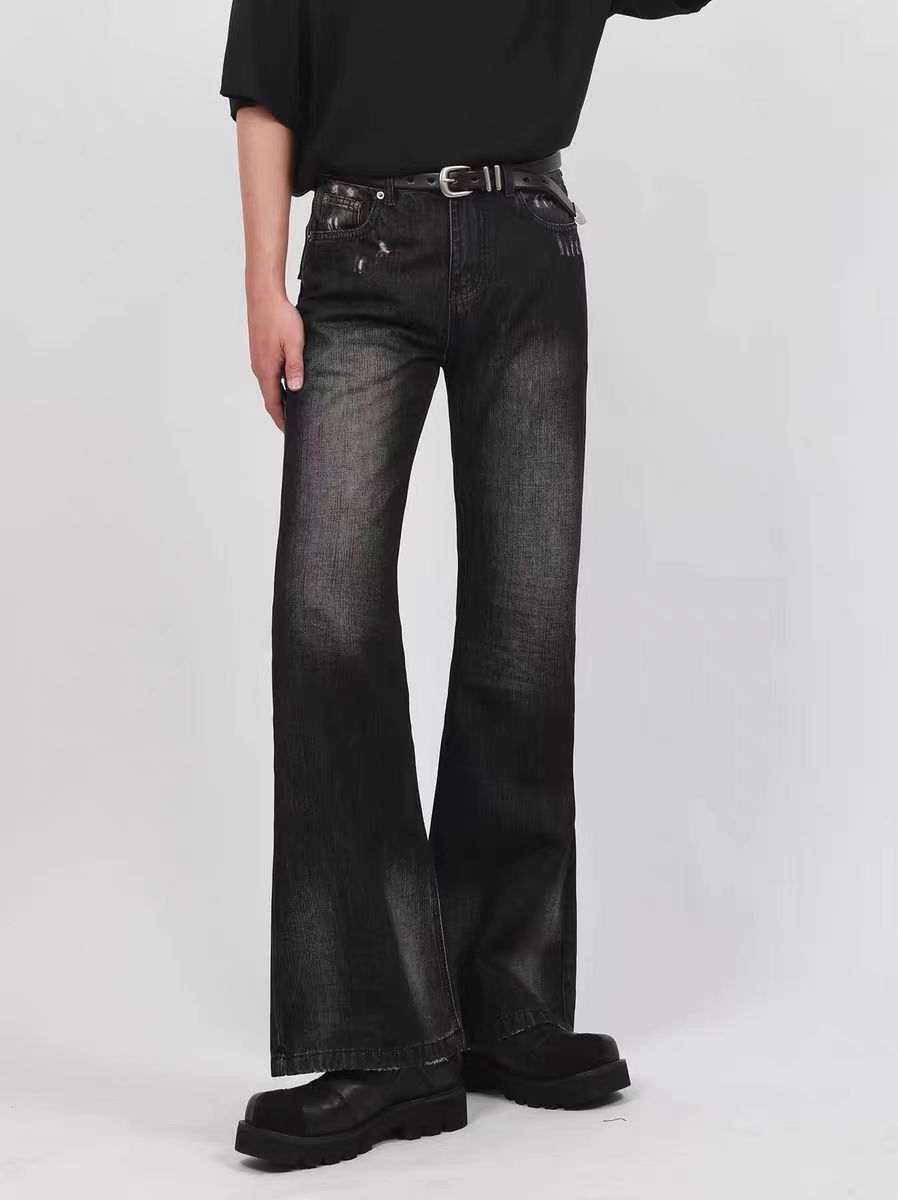 Japanese Brand × Jean Washed black baggy micro flare jeans Size US 30 / EU 46 - 1 Thumbnail