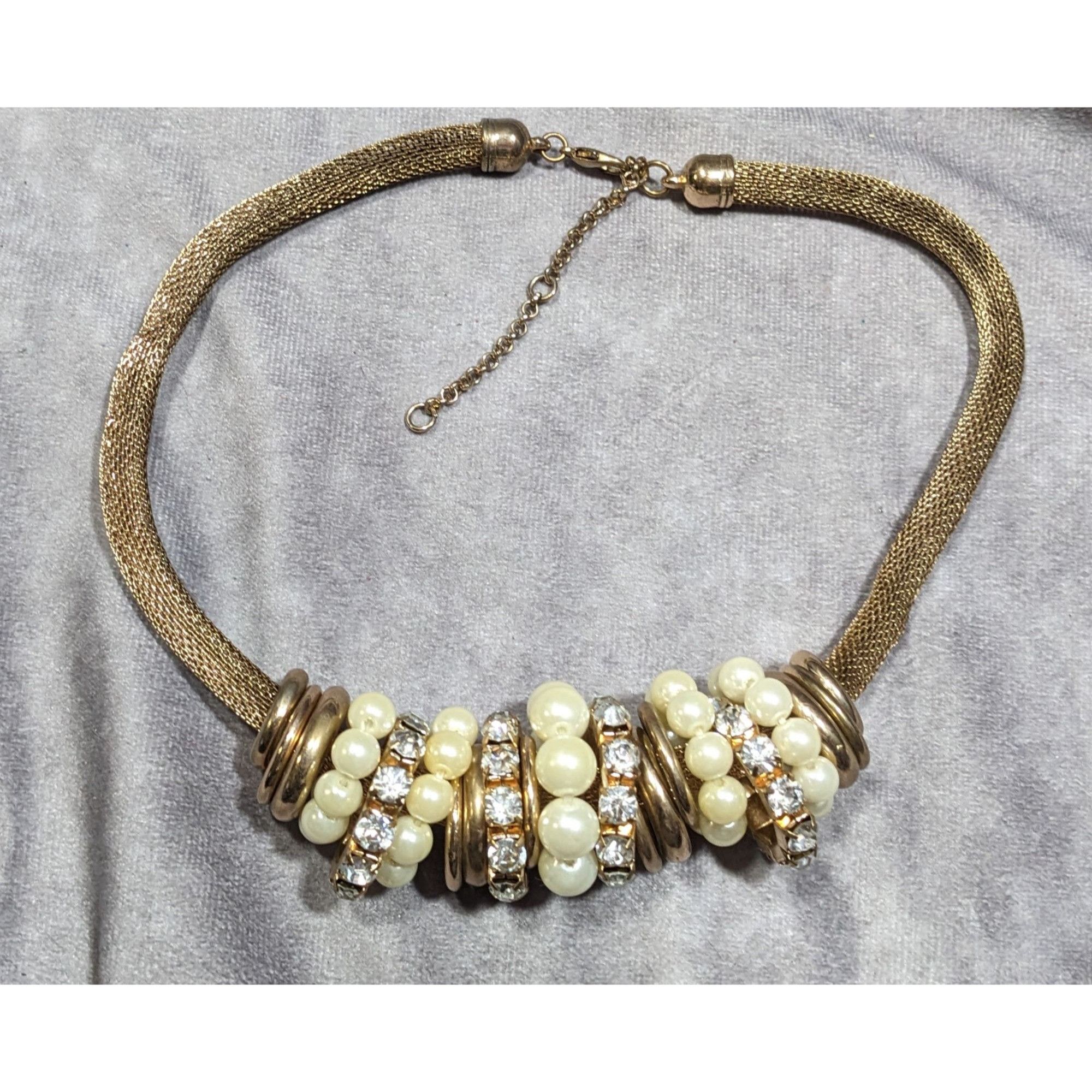 Other Vintage 80s Glam Faux Pearl And Rhinestone Ring Statement Ne Size ONE SIZE - 6 Thumbnail