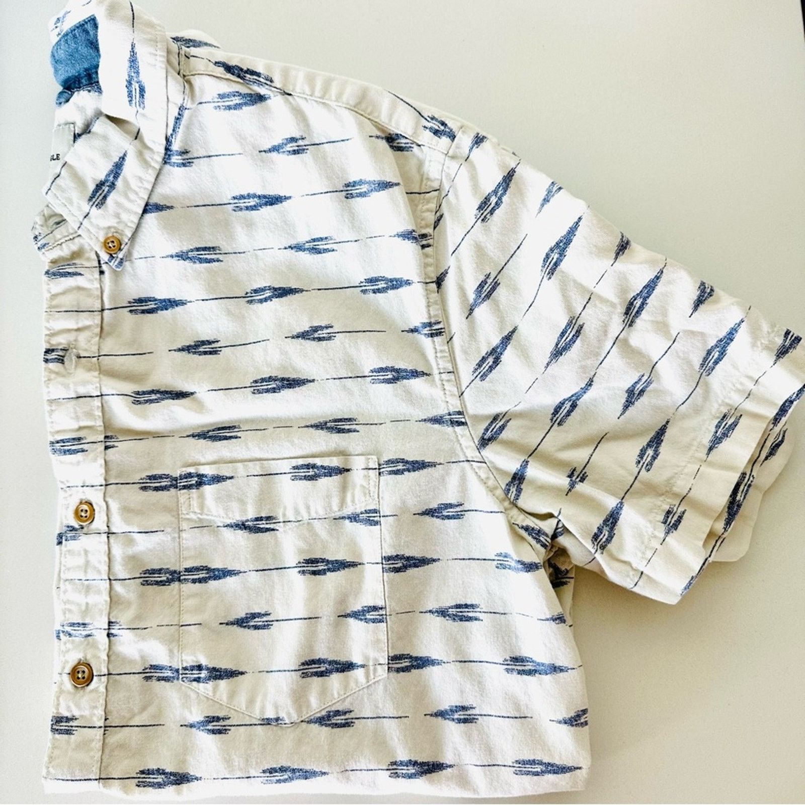 American Eagle Outfitters AMERICAN EAGLE White Blue Striped Button Short Sleeve Shirt Size US L / EU 52-54 / 3 - 2 Thumbnail