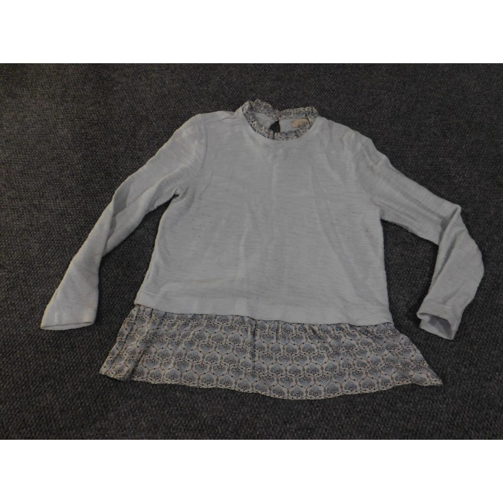 Loft LOFT Sweater Womens Medium Gray Mixed Media Ruffle Hem Mock Neck Long Sleeve Size M / US 6-8 / IT 42-44 - 2 Thumbnail