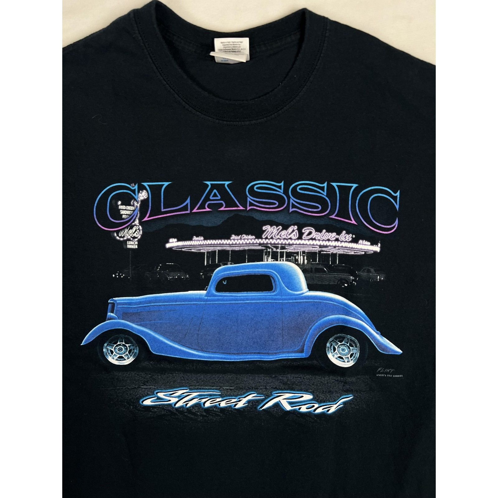 Gildan Mels Drive-In Classic Street Rod T-Shirt Mens XL Black Car G Size US XL / EU 56 / 4 - 2 Thumbnail