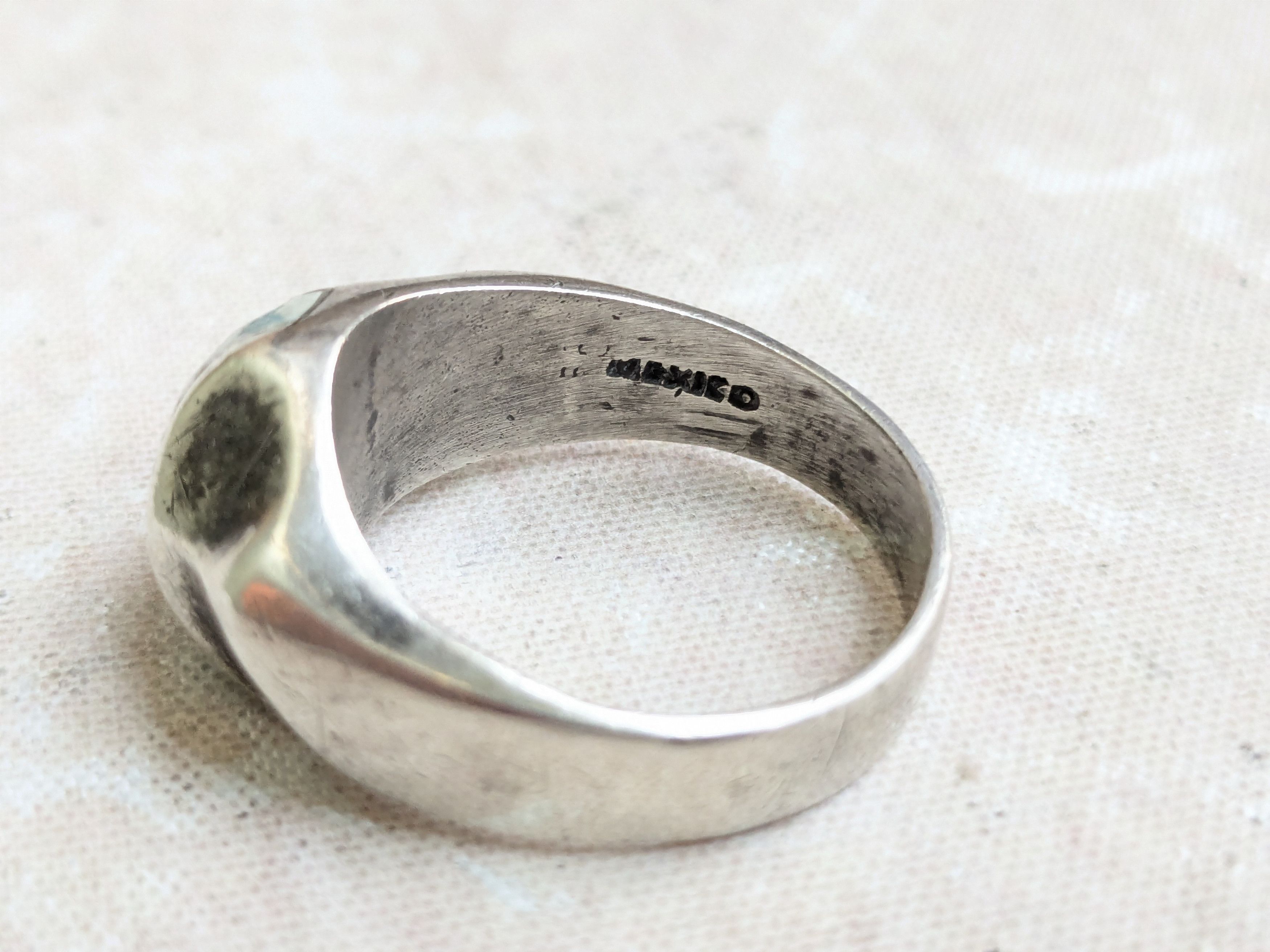 Sterling Silver Vintage Sterling Silver Ring Turquoise Taxco Inlay 12 Size ONE SIZE - 8 Thumbnail