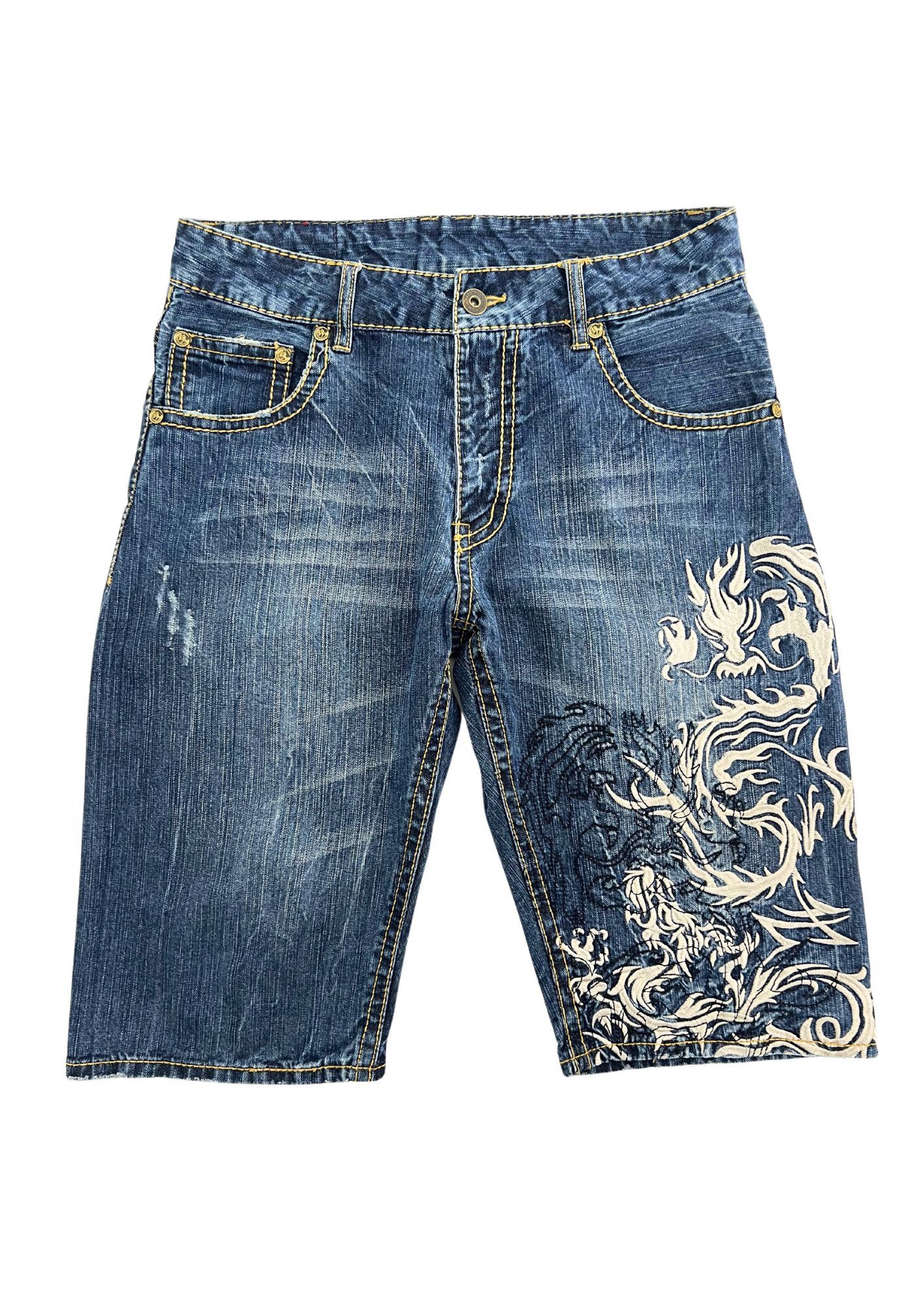 Gold Janpanese Dragon Print Women's Shorts