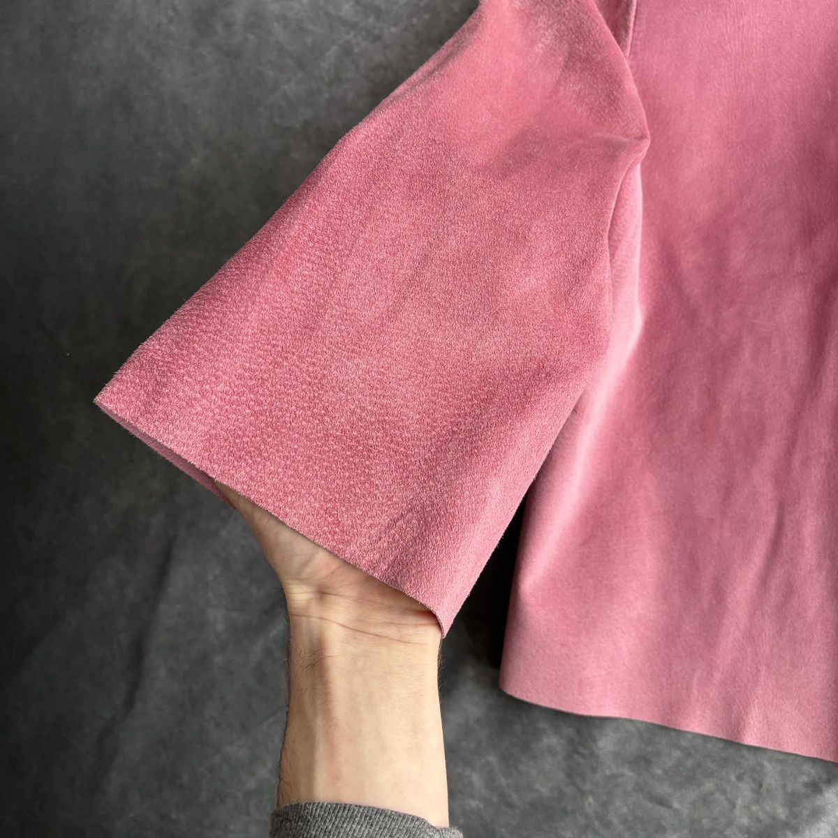Designer Vintage Pink Suede Coat Made in Italy Cropped Peacock Blue Size XS / US 0-2 / IT 36-38 - 8 Thumbnail