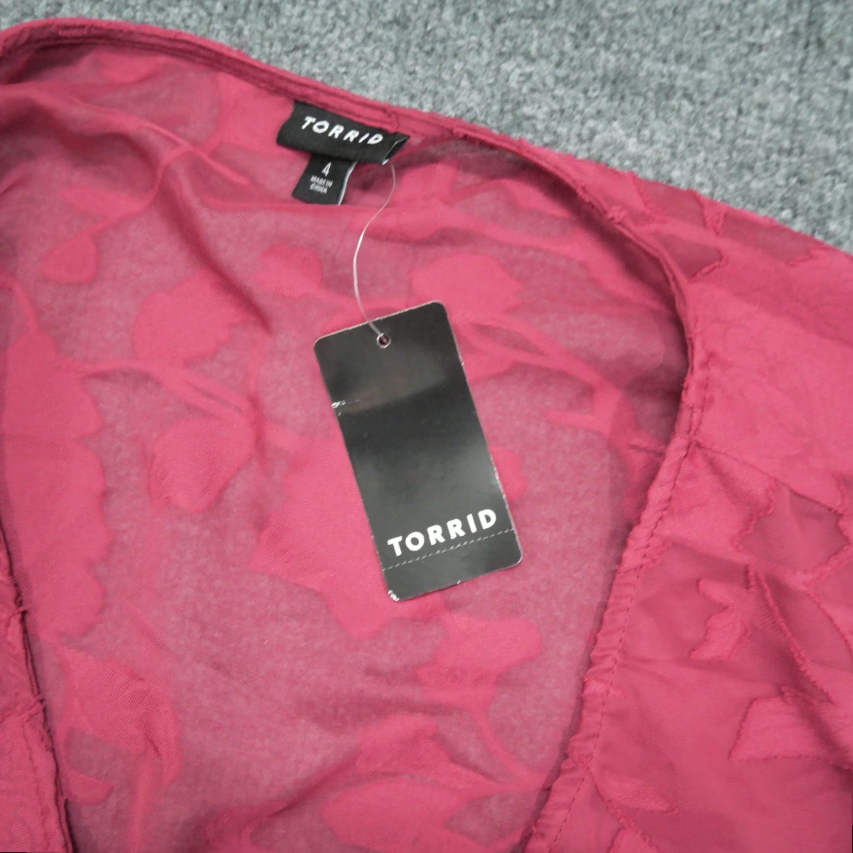 Torrid Torrid Dress Womens 4X Red Wine Chiffon Floral A-Line Sheer V-Neck Long Sleeve Summer Spring 4X Womens Dress Size XXL / US 16-18 / IT 52-54 - 5 Thumbnail