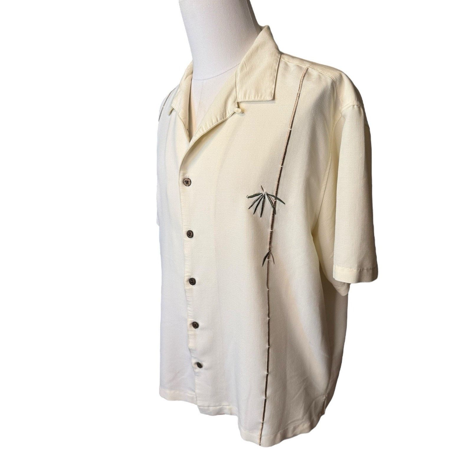 Other Havana Jacks Cafe Shirt Mens 2XL Cream Bamboo Button Up Size US XXL / EU 58 / 5 - 2 Thumbnail