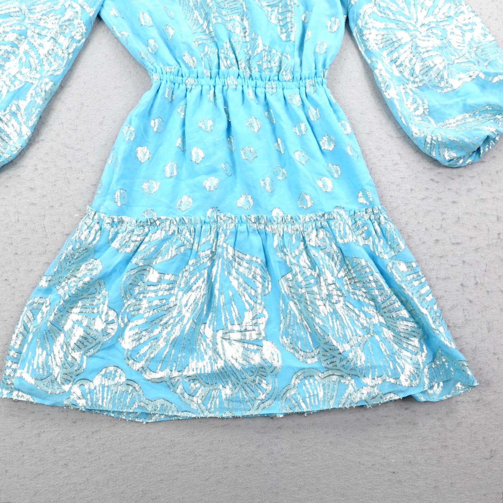Lilly Pulitzer Lilly Pulitzer Dress Womens 0 Blue Joella Metallic Silk Balloon Sleeve Fit Flare Size XS / US 0-2 / IT 36-38 - 3 Thumbnail