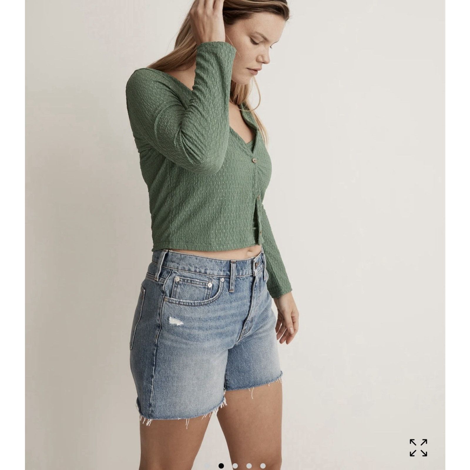 Madewell Madewell Large Crinkled Cardigan Button Up V Neck Green Size L / US 10 / IT 46 - 2 Thumbnail