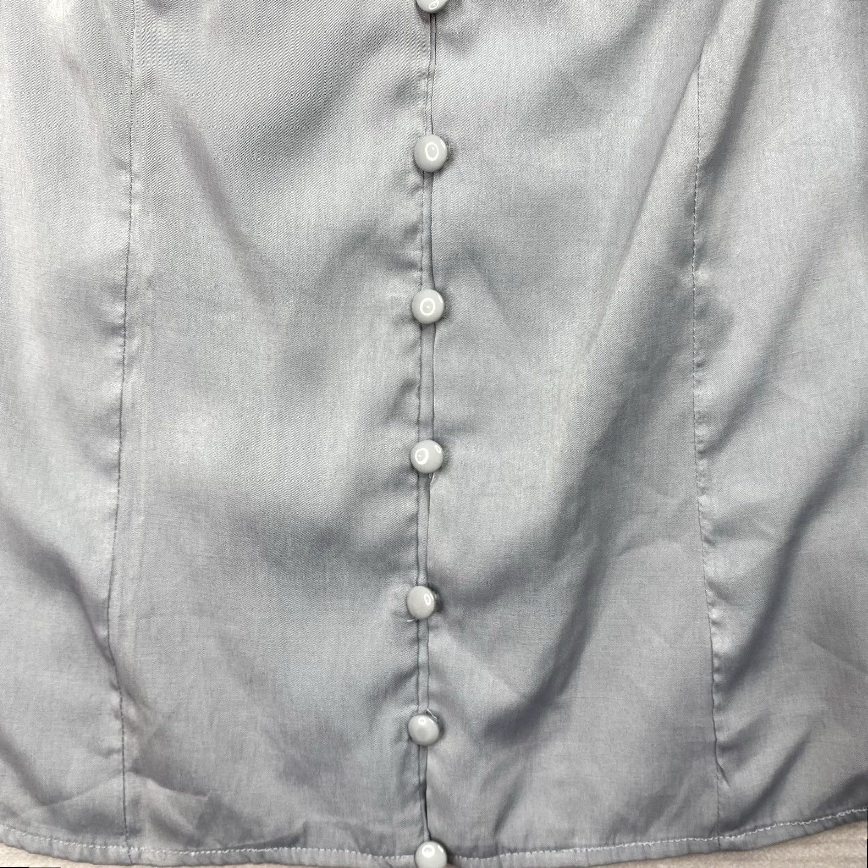Vintage Scarlet Darkness Button-Up Shirt Womens M Gray Pleated Lightweight Cowl Neck Long Sleeve Modern Basic Size M / US 6-8 / IT 42-44 - 3 Thumbnail