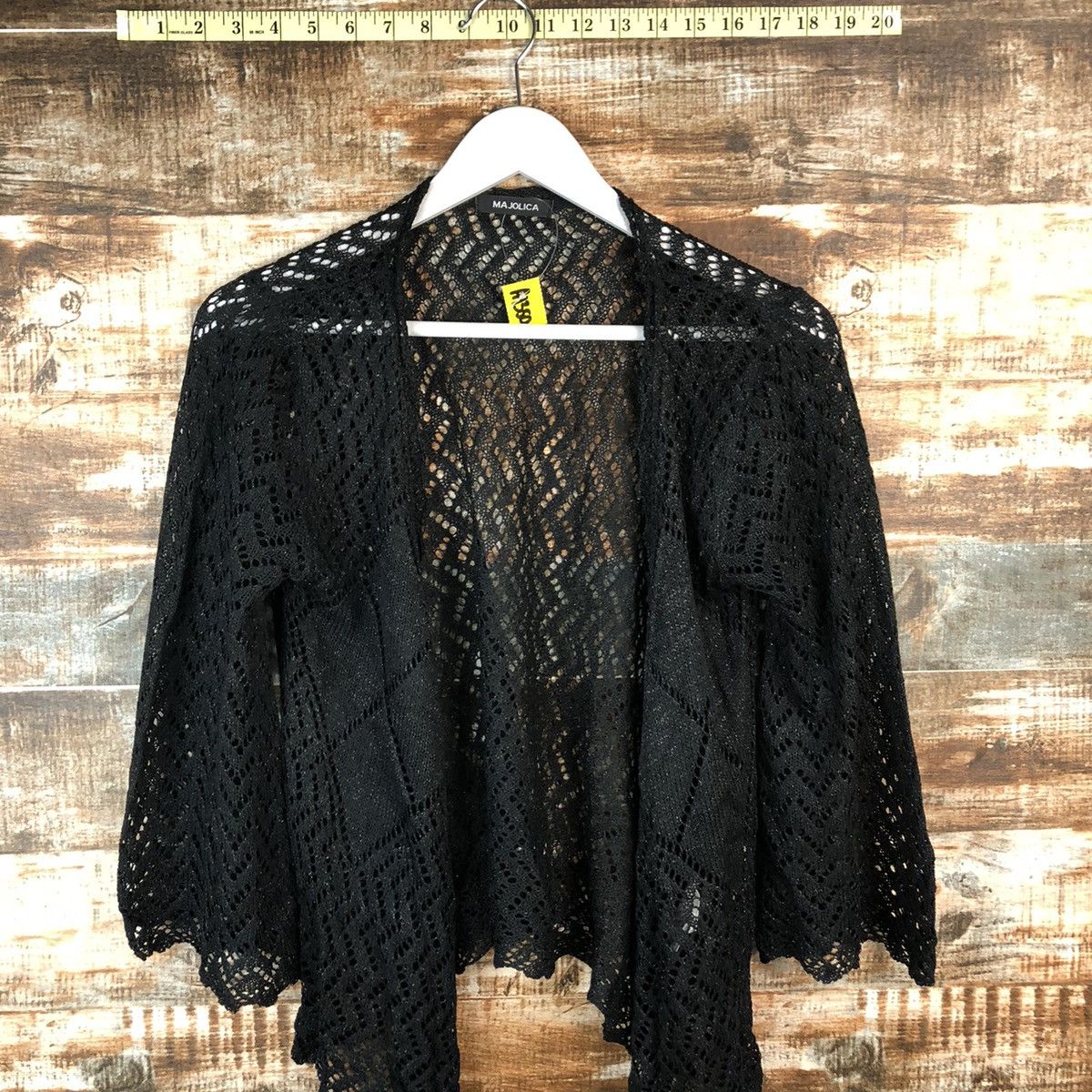 Homespun Knitwear × Japanese Brand Majolica Black Cardigan crochet meshnet Knitwear #A1350 Size M / US 6-8 / IT 42-44 - 2 Thumbnail