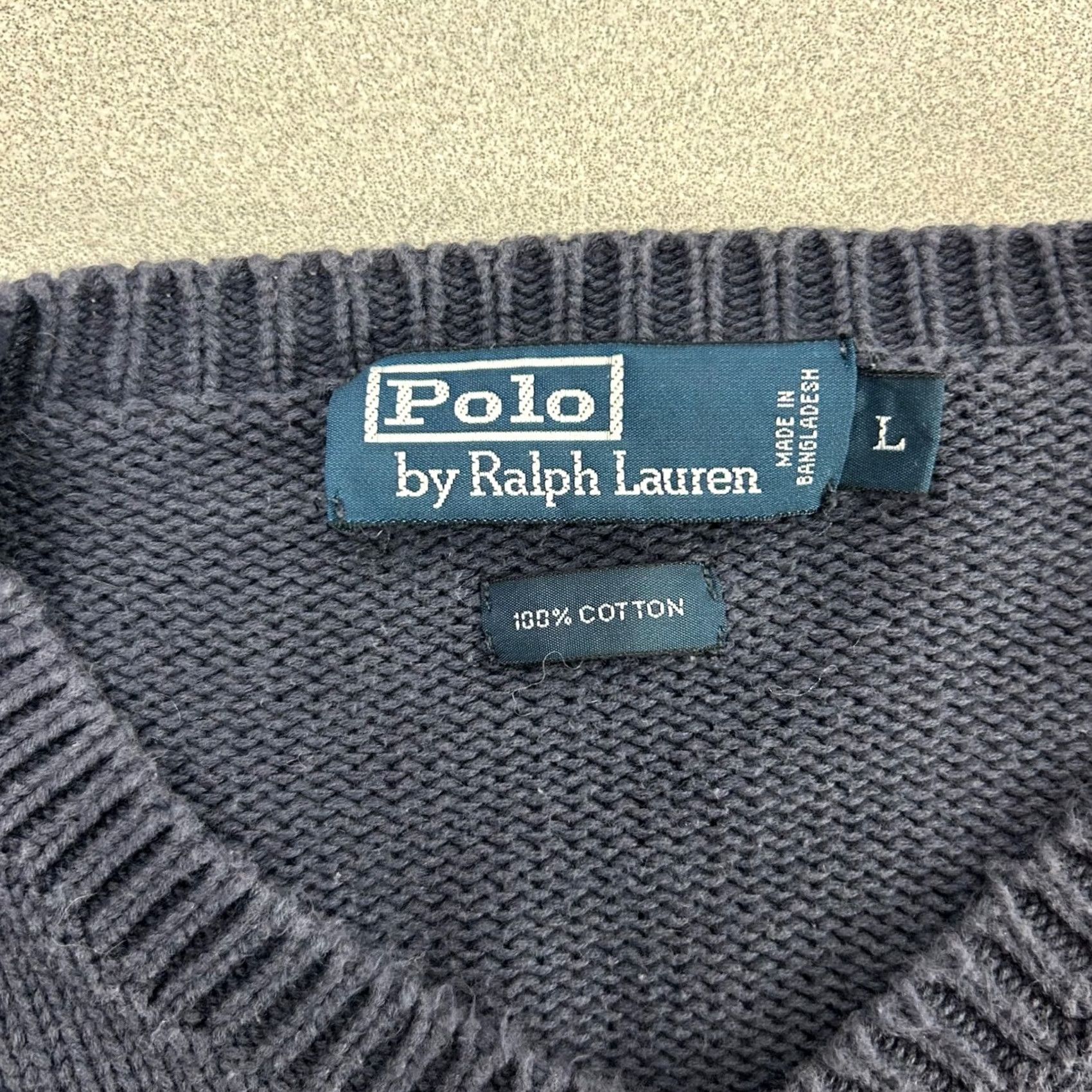 Polo Ralph Lauren Polo Ralph Lauren Mens Sweater V-Neck Knit Long Sleeve 100% Cotton Navy Blue Large Size US L / EU 52-54 / 3 - 3 Thumbnail