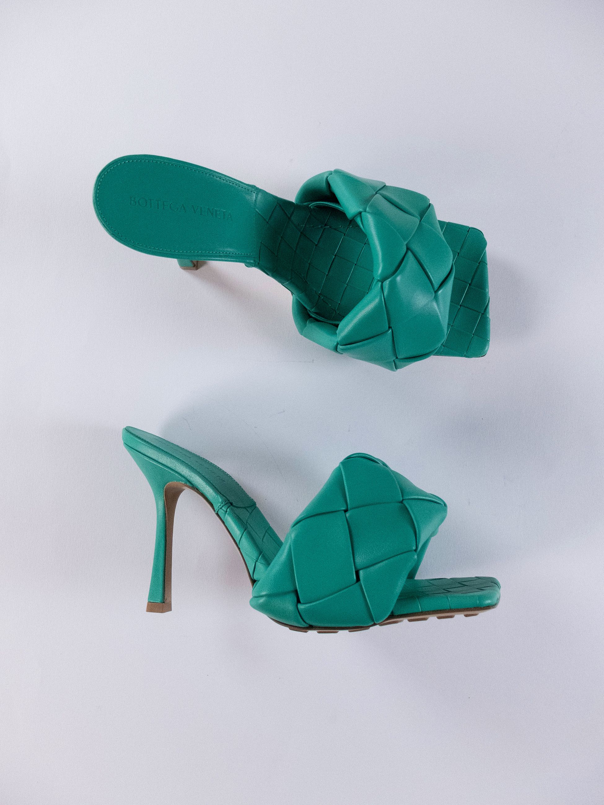 Bottega Veneta BOTTEGA VENETA Lido turquoise green leather mule sandals 7.5 Size US 9 / IT 39 - 1 Thumbnail