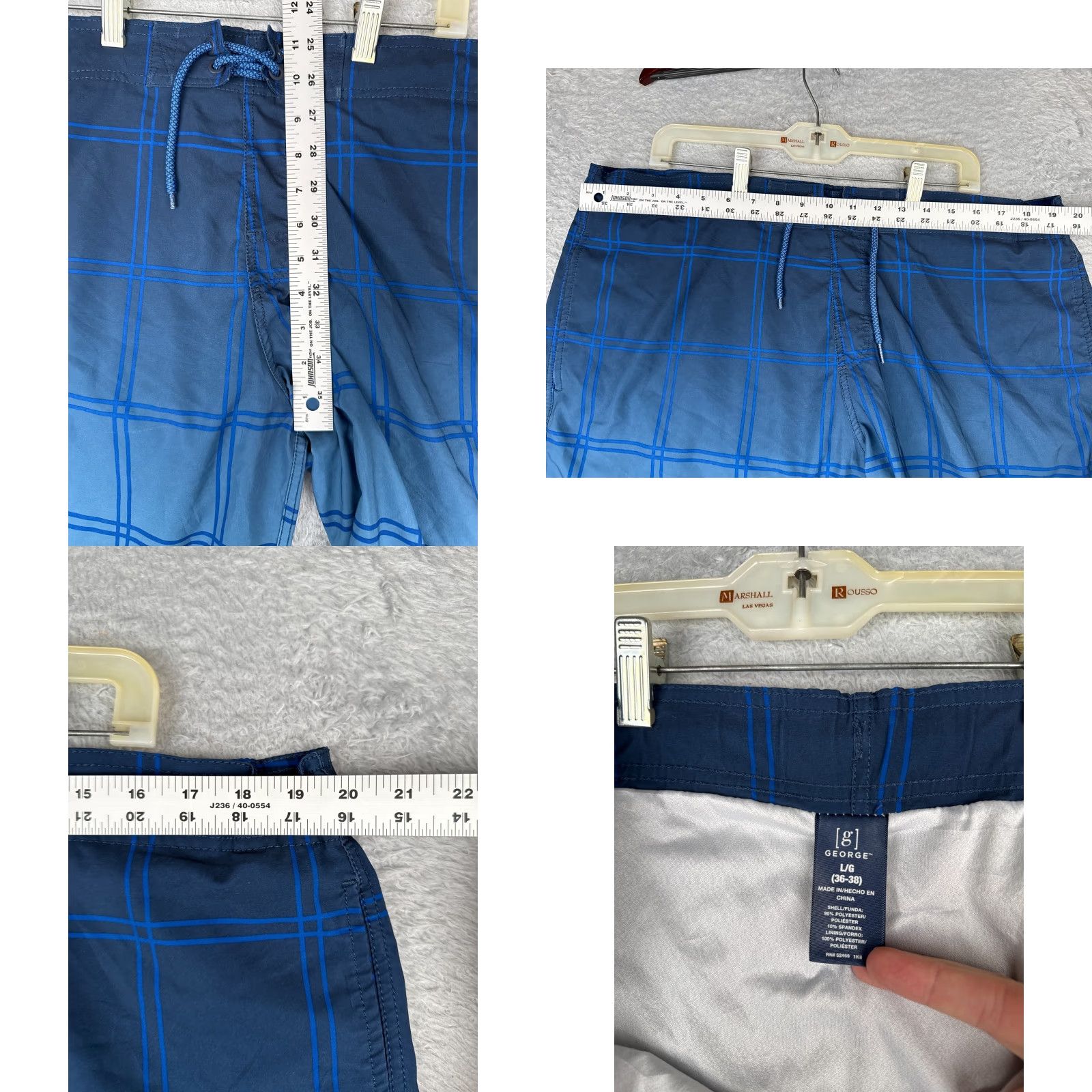 George George Board Shorts Mens Large Blue Plaid 100% Polyester Trunks Cargo 36x9 Swim Bottoms Docked? Size US 33 - 8 Thumbnail
