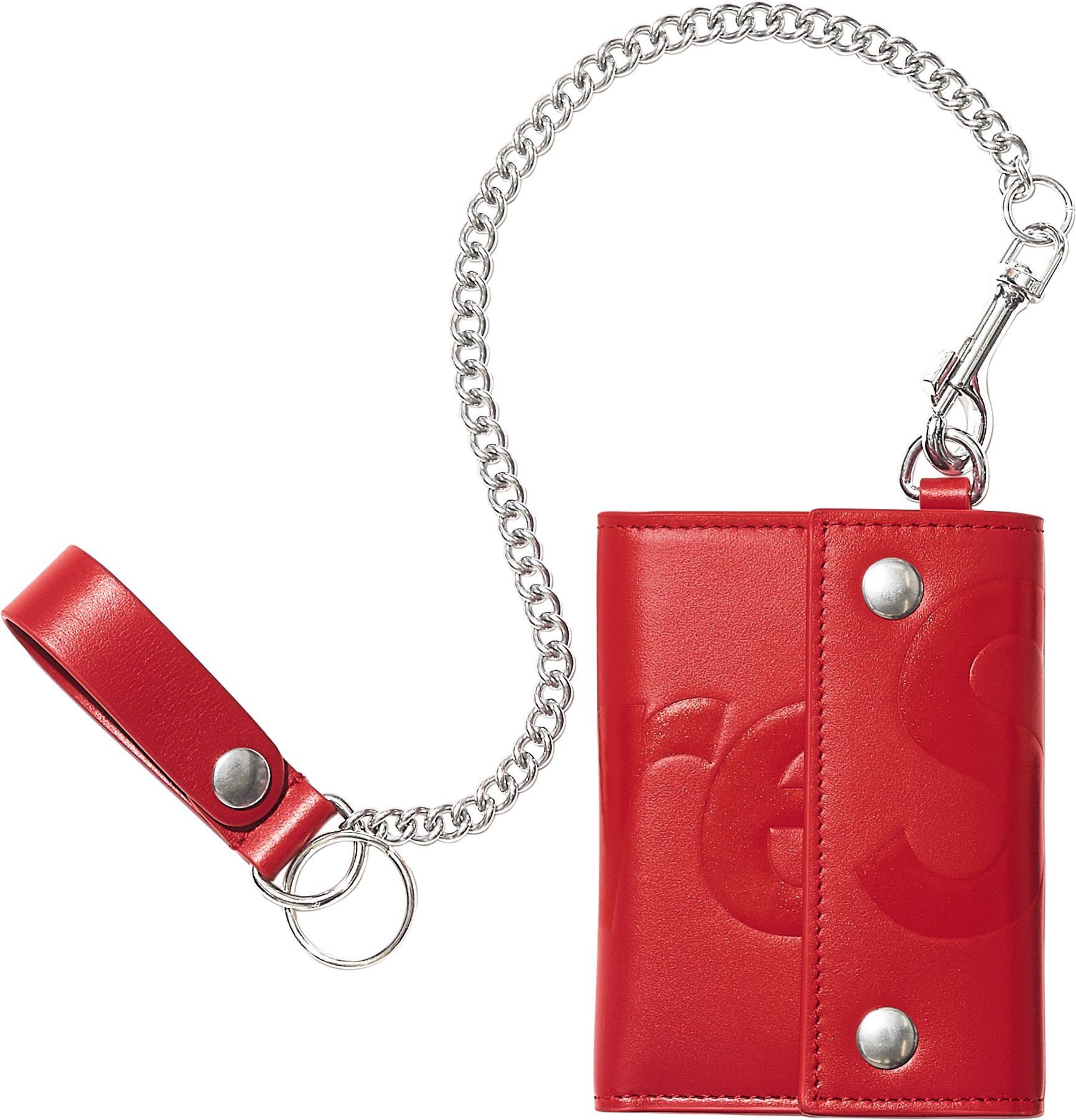 Supreme SUPREME Leather zip card holder Wallet red calfskin logo