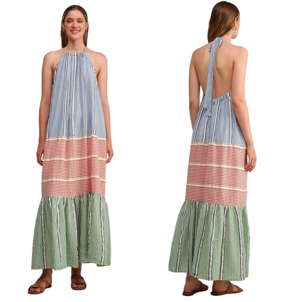 image of Designer Pearl & Caviar Zakar Halter Neck Sash Tie Tent Dress Coastal, Women's (Size Small)