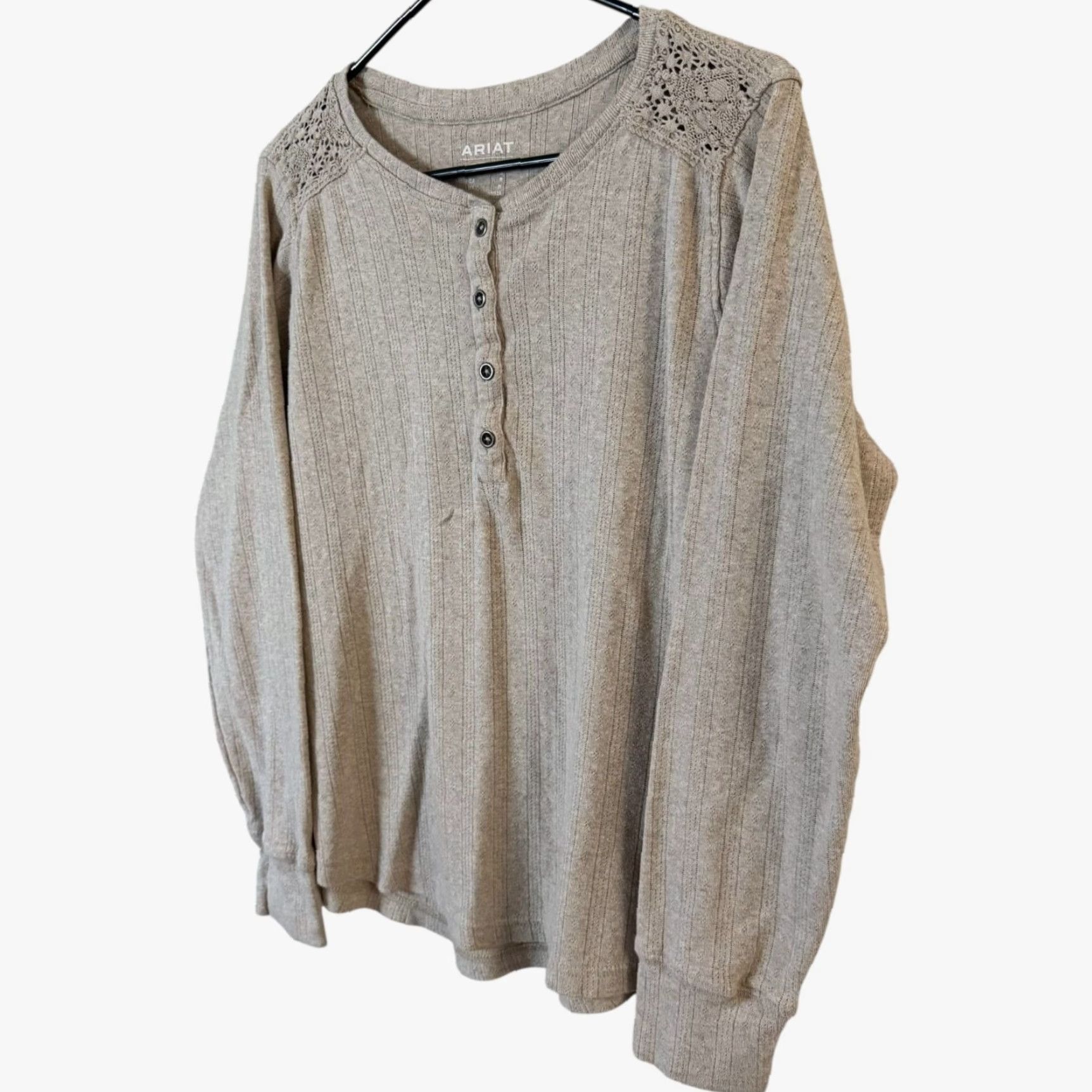 Ariat Ariat Crochet Lace Henley Shirt Top Beige Women's Medium Long Sleeve 100% Cotton Bohemian Classic Size M / US 6-8 / IT 42-44 - 2 Thumbnail