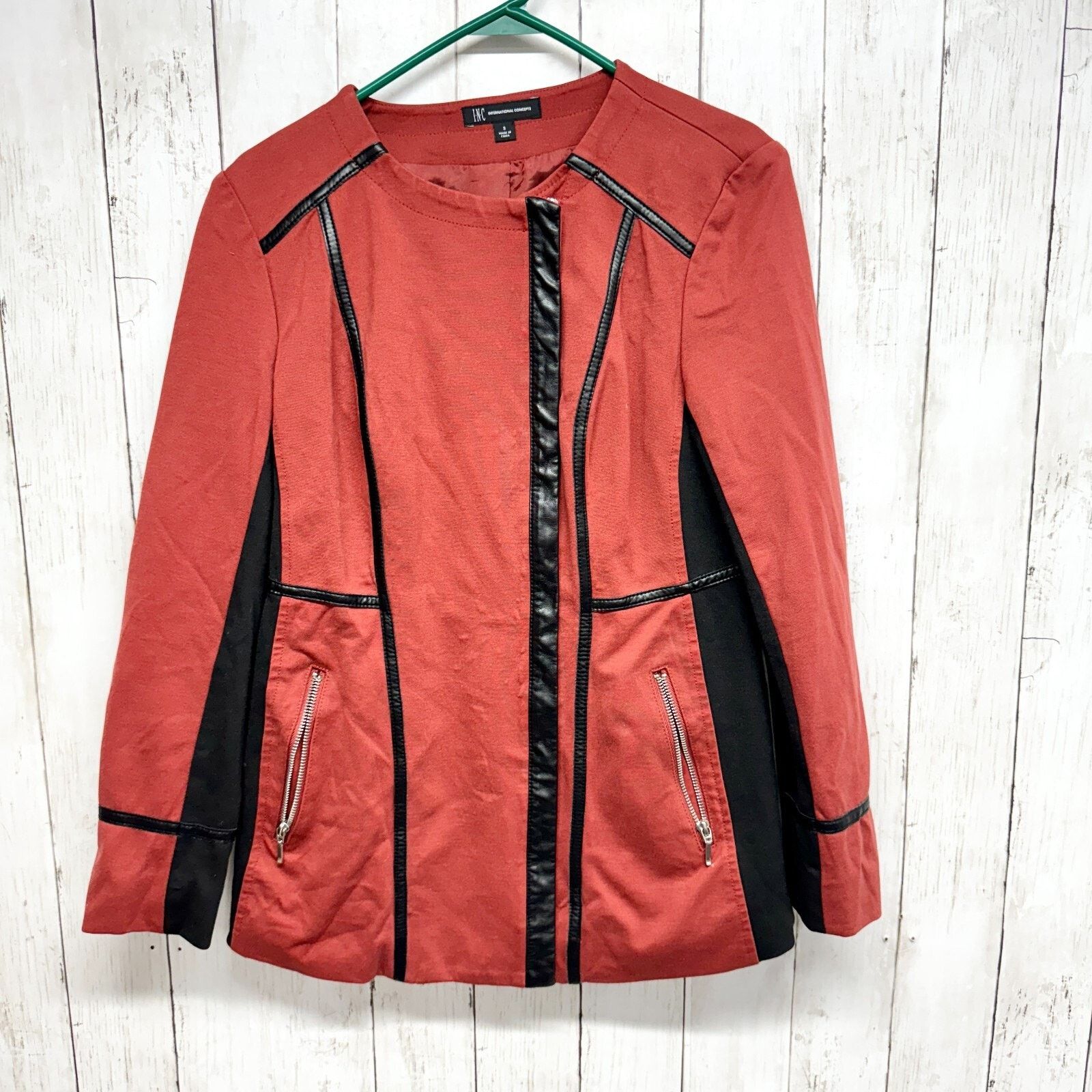 Other INC International Concepts S Faux Leather Trim Jacket Blazer Size S / US 4 / IT 40 - 1 Thumbnail