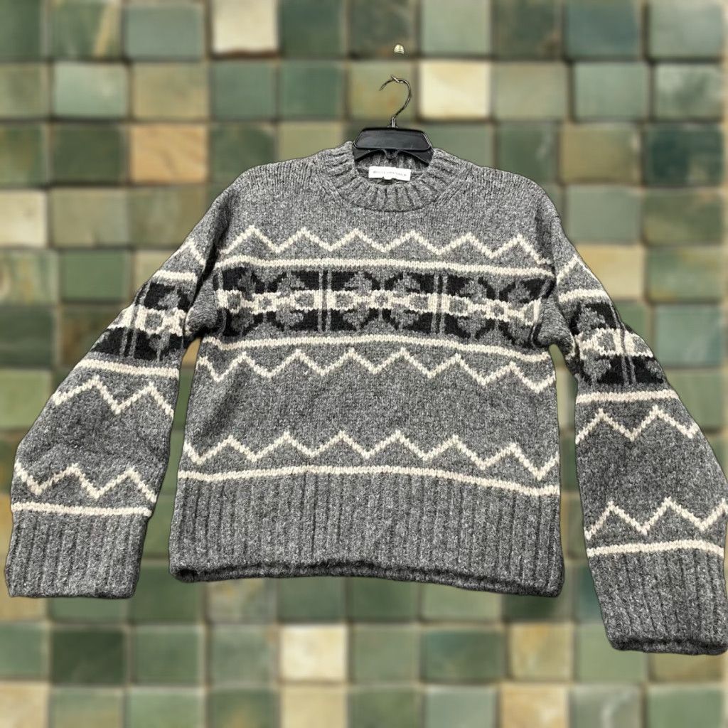 WHITE+WARREN Sweater Crewneck Womens Size M Gray Alpaca Blend Fair Isle Pullover Casual Knit