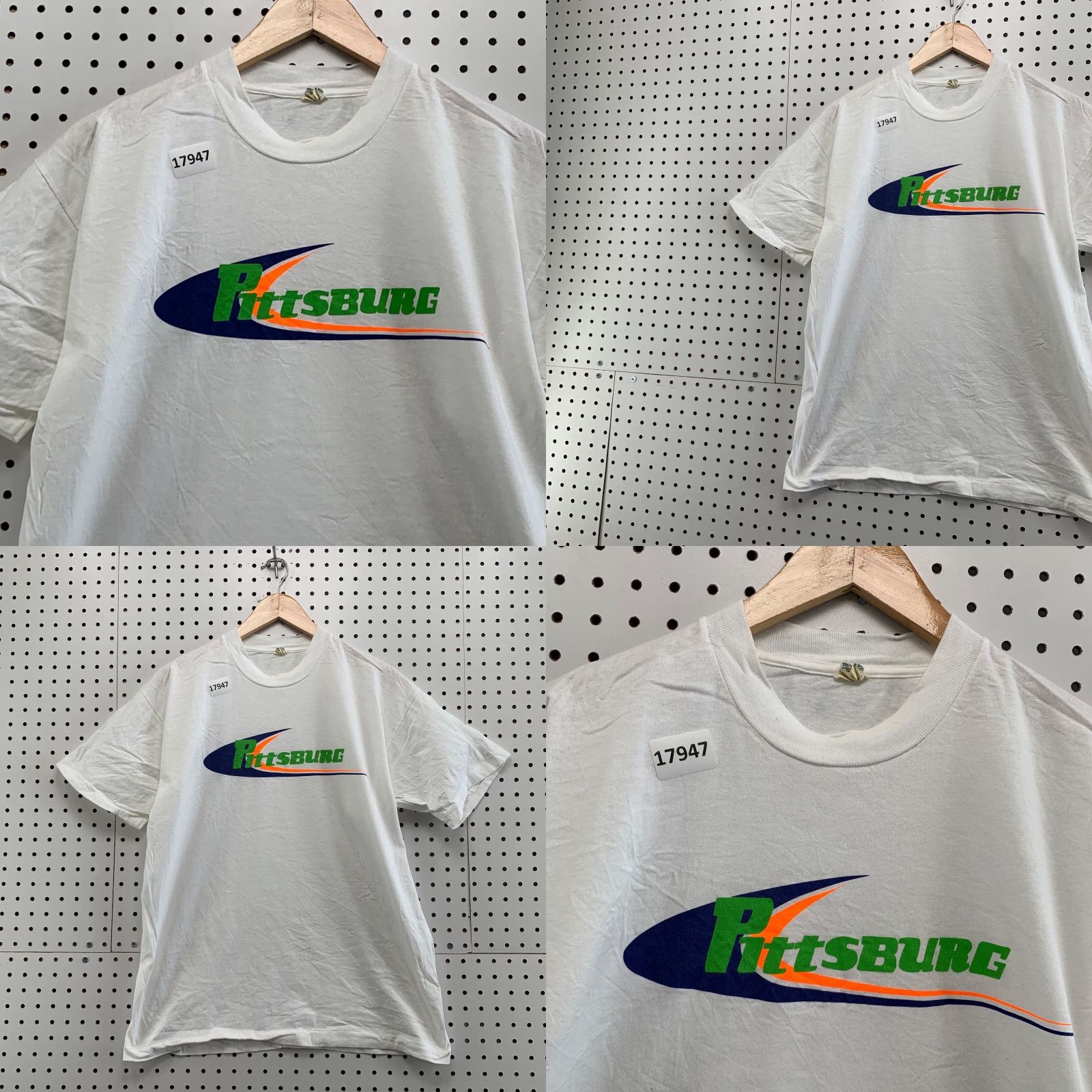 Vintage VINTAGE Screen Stars 80s Pittsburgh T-Shirt Adult Large Short Sleeve White Single Stitch Mens Size US L / EU 52-54 / 3 - 8 Thumbnail