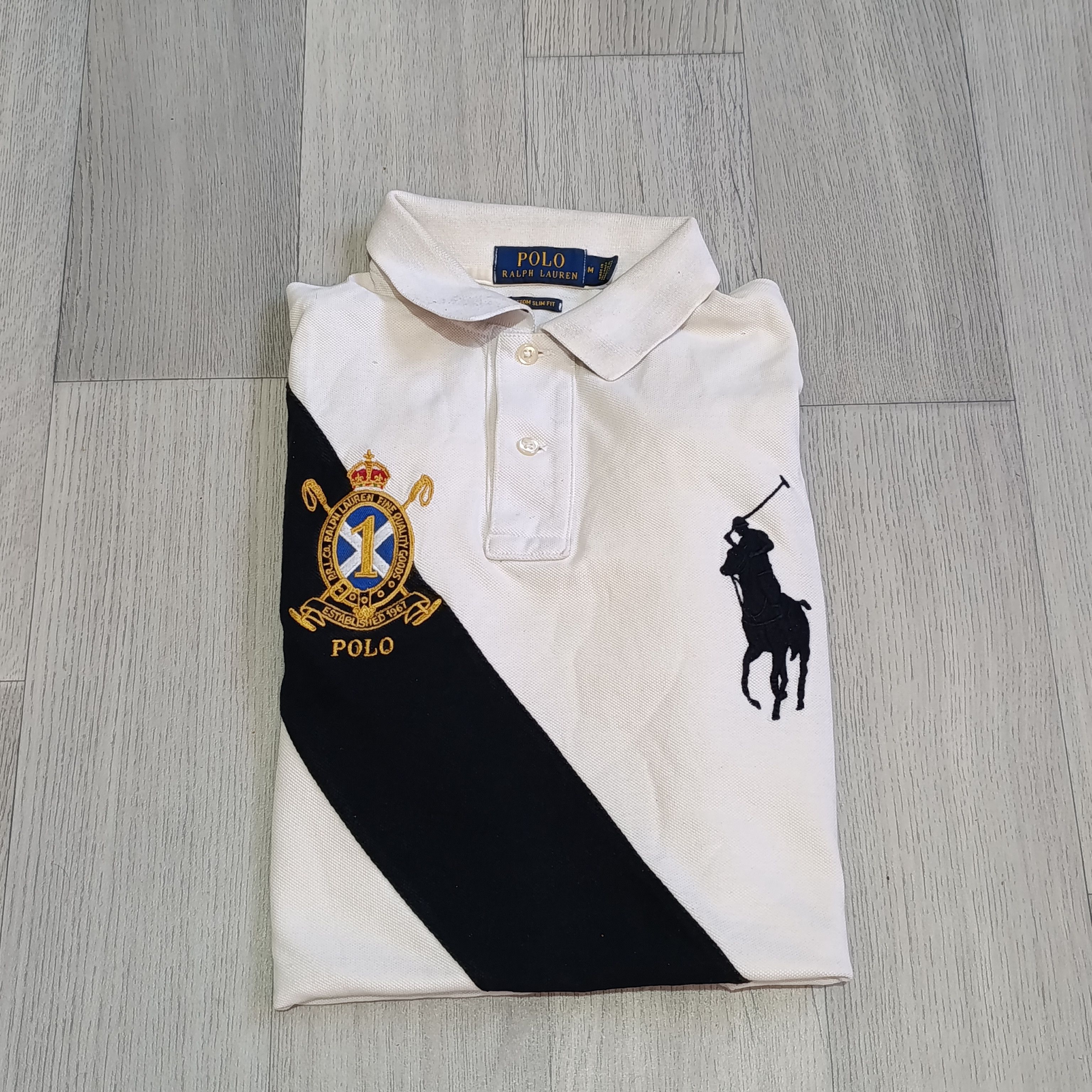 Ralph Lauren Polo Big Pony Bleu Crest Shirt Custom Slim