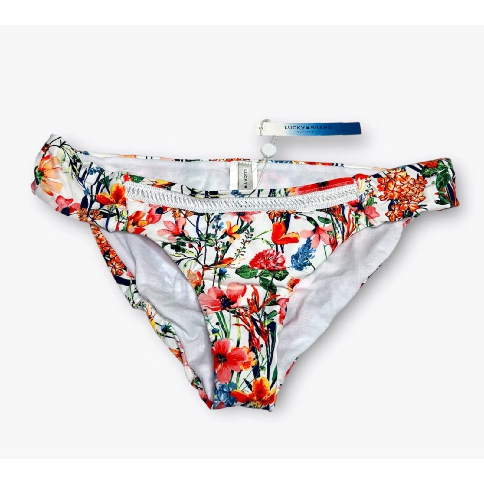 Lucky Brand Lucky Brand Bikini Bottom M White Multicolor Floral Beach Summer Swim Bottom Women Size 32" / US 10 / IT 46 - 2 Thumbnail