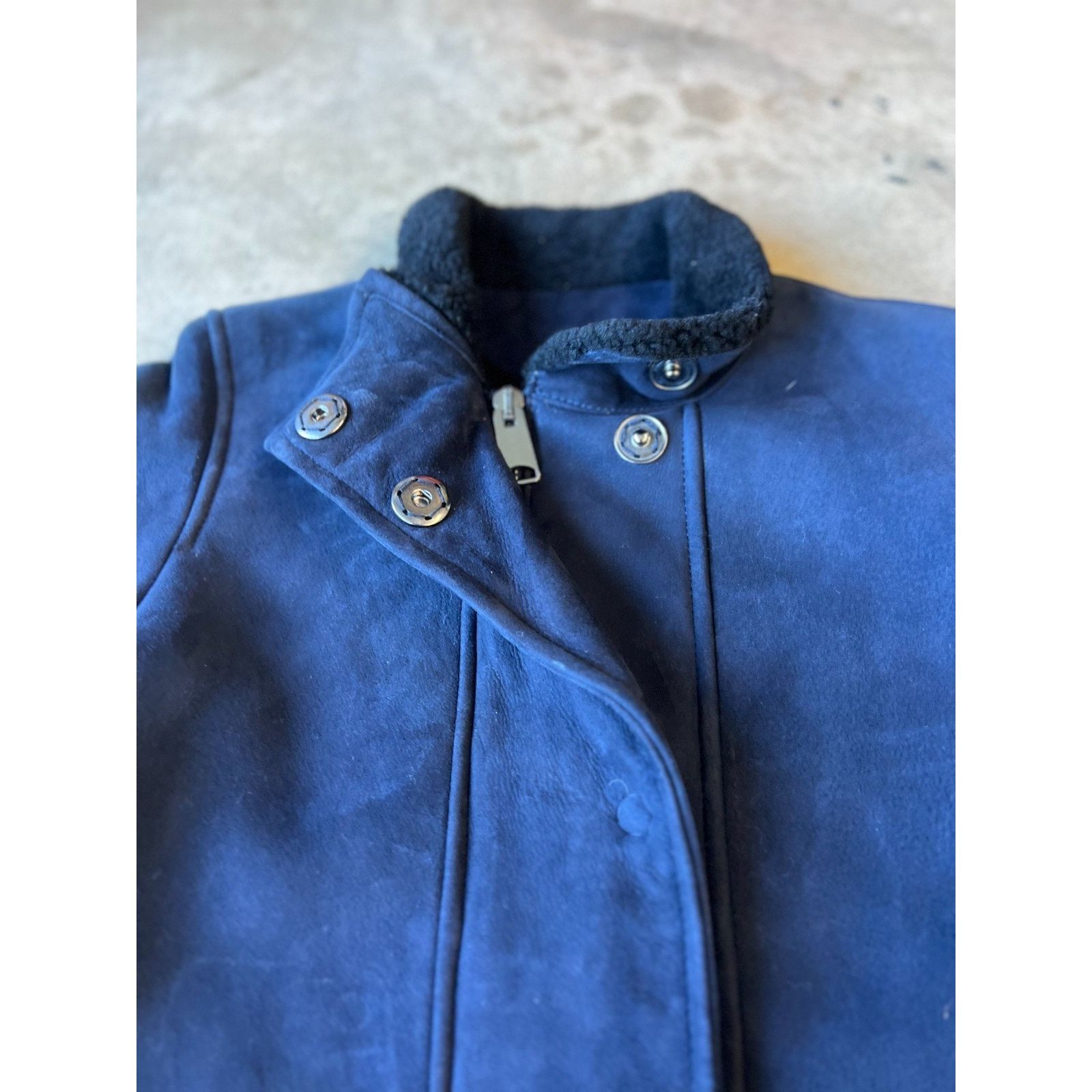 Saks Fifth Avenue Luxury Spanish Shearling Walker Stand Collar Navy Coat - XS Size XS / US 0-2 / IT 36-38 - 7 Thumbnail