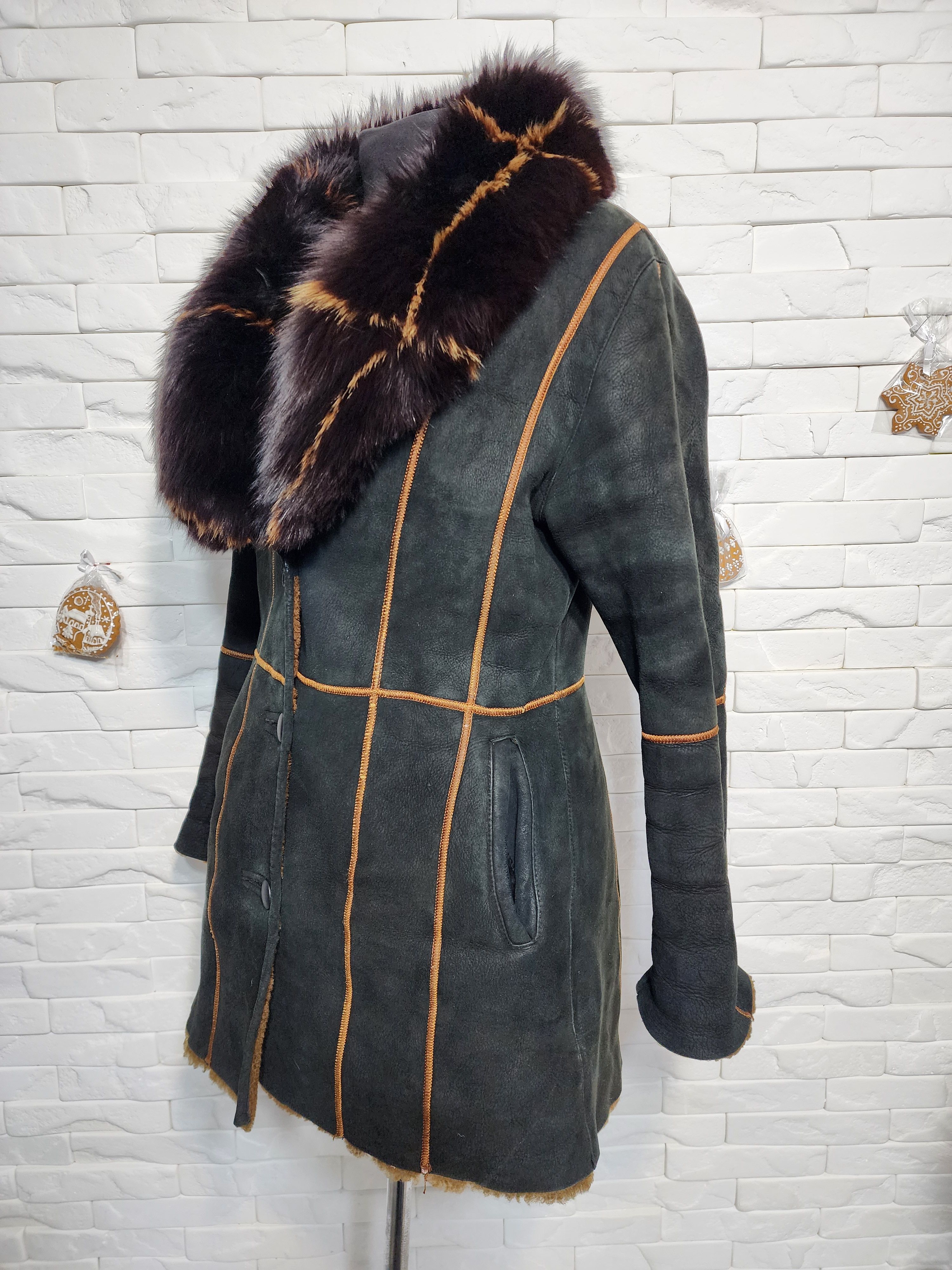 Furla Brown Sheepskin Coat: Fluffy Collar, Decorative Buttons Size L / US 10 / IT 46 - 2 Thumbnail