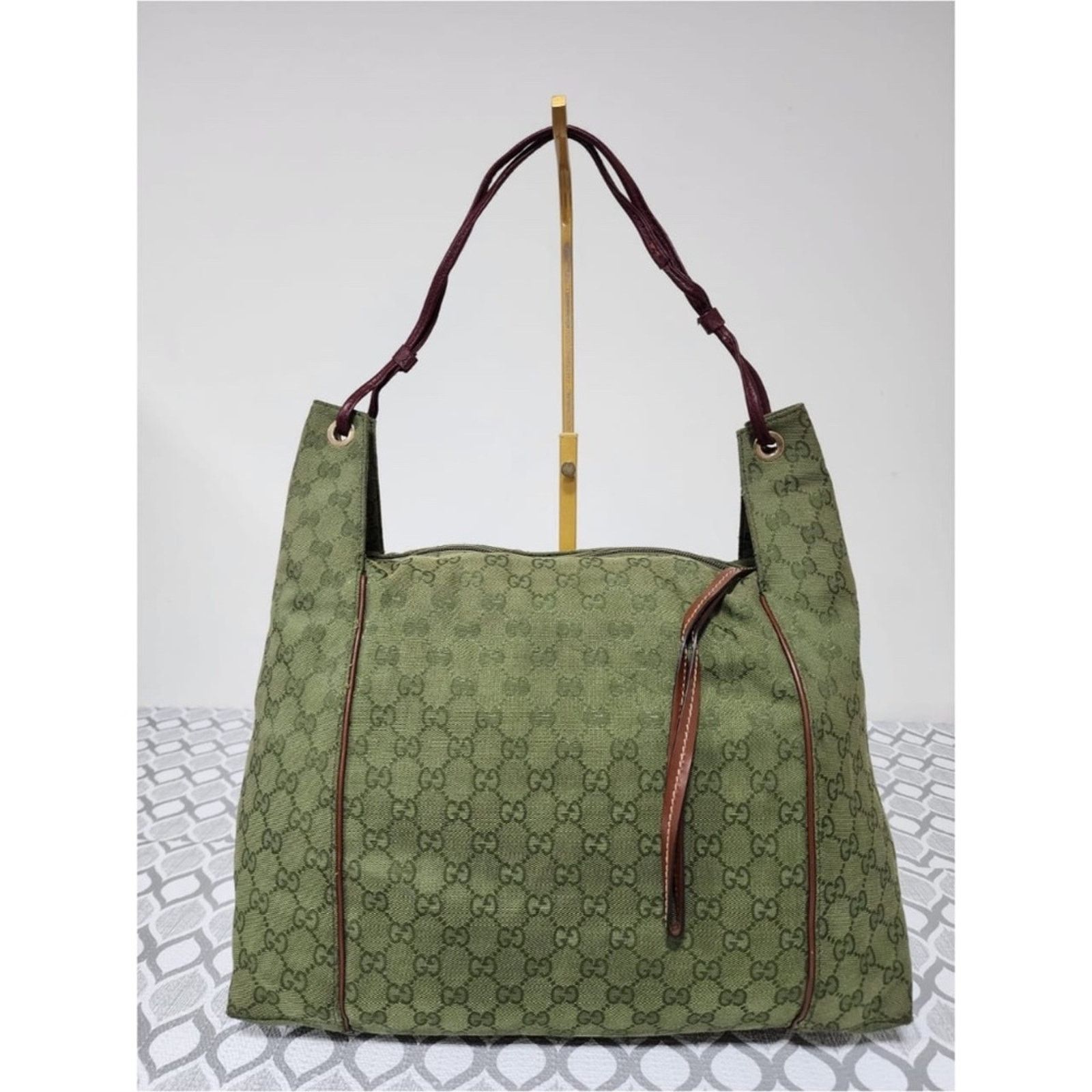 Gucci Authentic Gucci GG Canvas Zip Shoulder Bag Green/Brown Size ONE SIZE - 6 Thumbnail