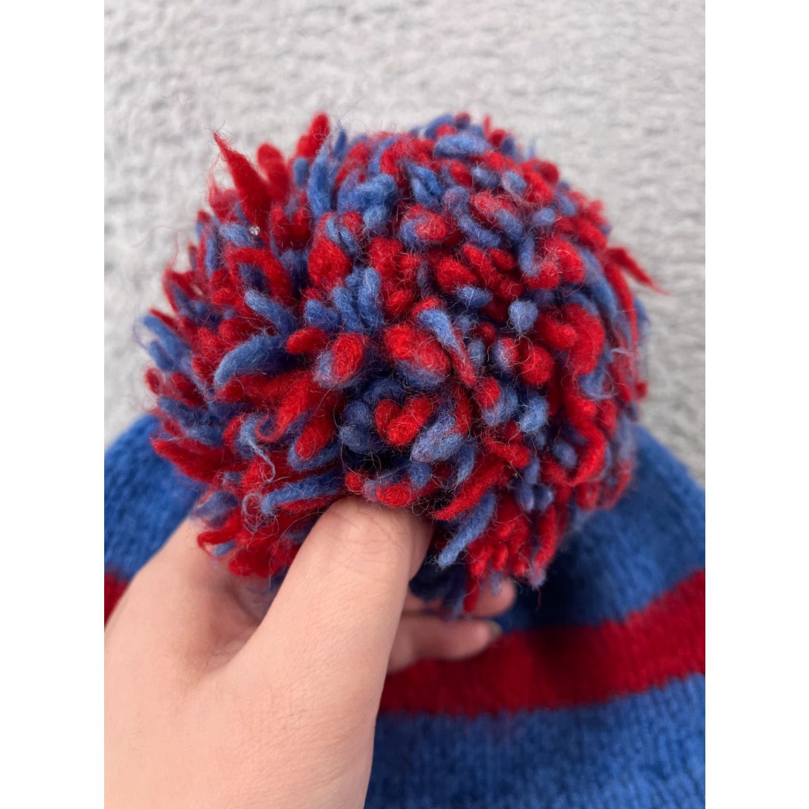 Vintage Beanie Toque Wool Blend Pom Hat Adult One Size Blue Red Knit Ski Men Size ONE SIZE - 2 Thumbnail