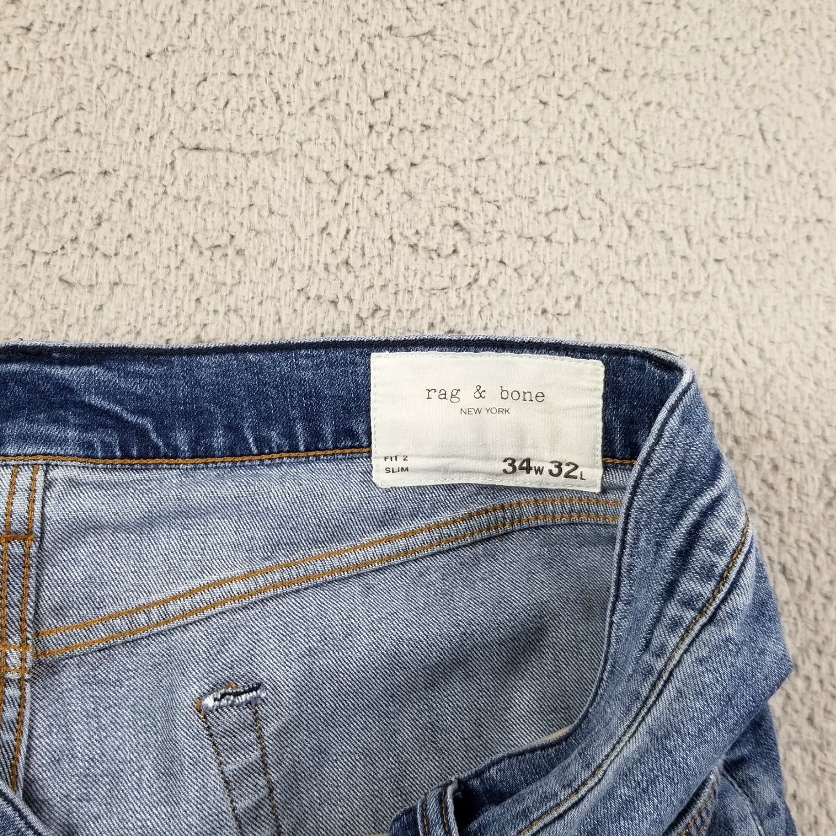 Rag & Bone rag & bone Fit 2 Slim Denim Jeans 34x32 Dusty Trail Distressed Men Slim 5-Pocket Solid Cotton Blend Vintage No N/A Size US 34 / EU 50 - 2 Thumbnail