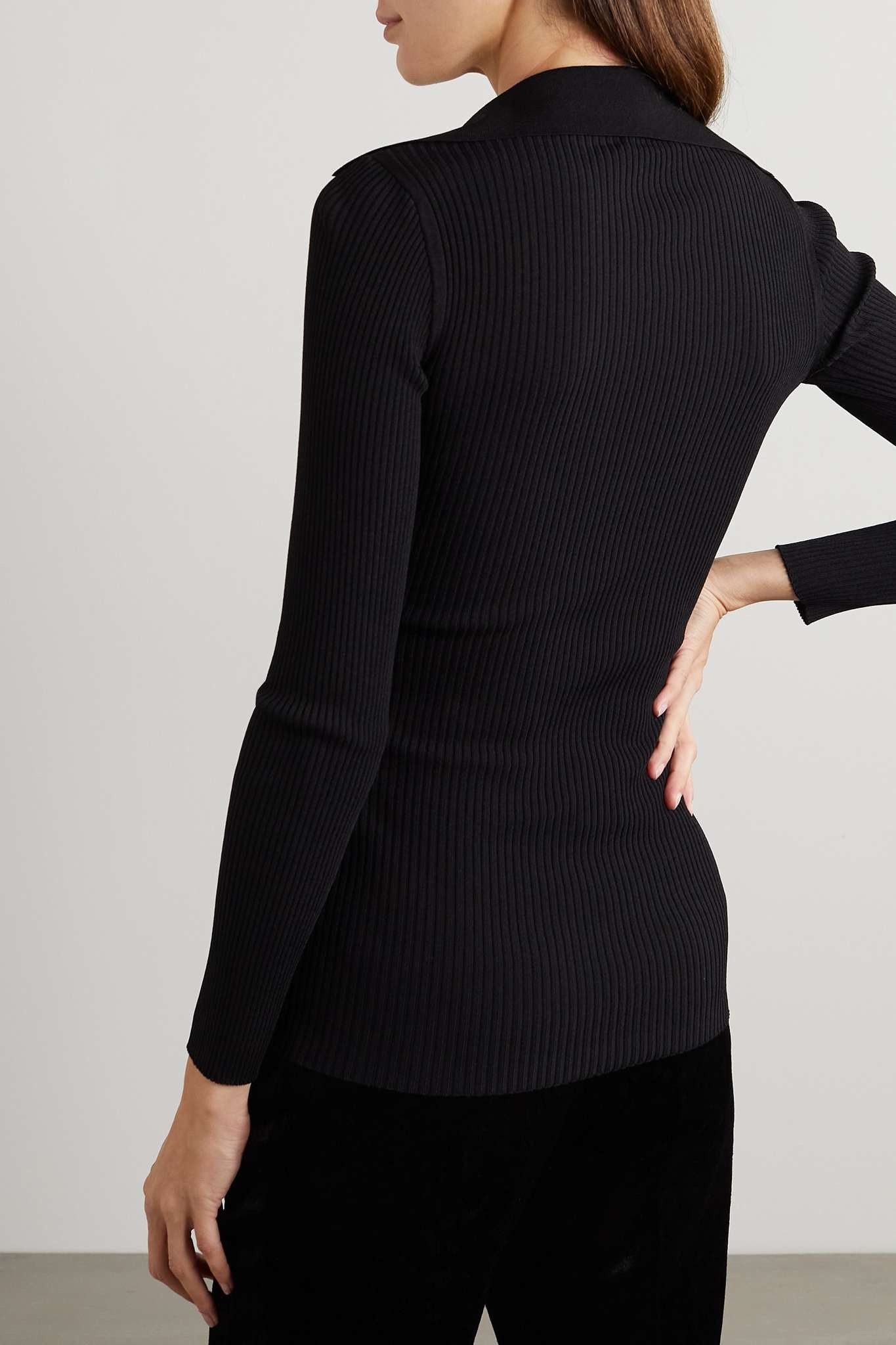 Saint Laurent Paris o1tr1nto0325 705400 Embellished Ribbed-Knit Polo Sweater Size S / US 4 / IT 40 - 3 Thumbnail