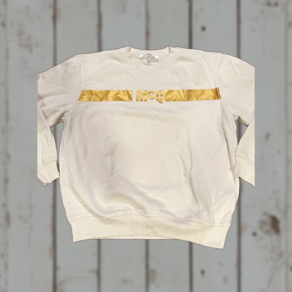 Alexander McQueen Alexander McQueen MCQ Gold Logo Crewneck Sweatshirt White Size M Mens Knit Cotton Regular Graphic Print Logo Pullover Crew Neck Long Sleeve Size US M / EU 48-50 / 2 - 1 Thumbnail