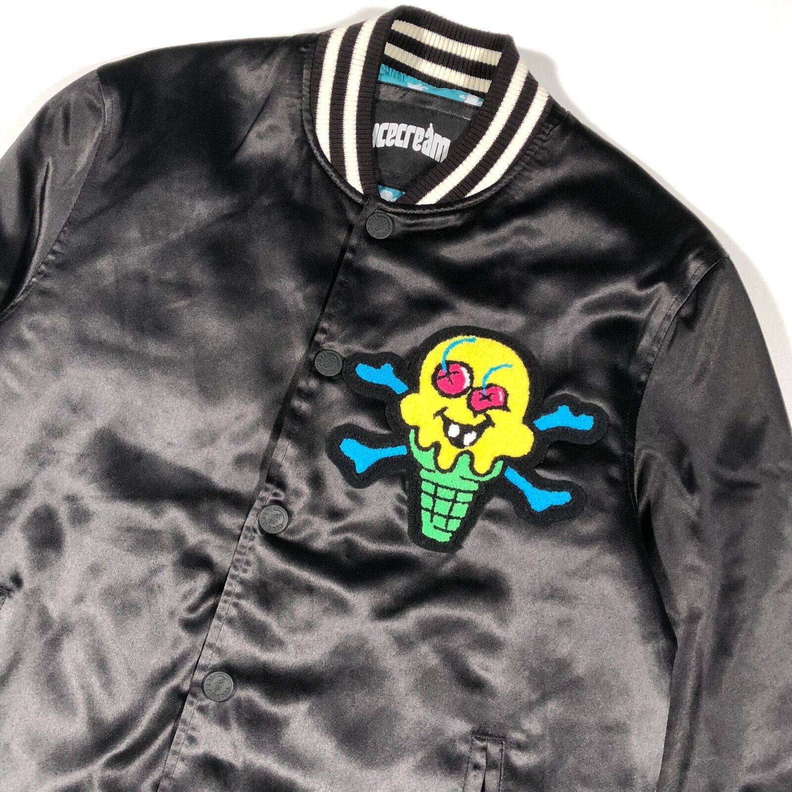 Billionaire Boys Club × Icecream SS22 Ice Cream Cone Logo Bones Black Satin Bomber Jacket Size US S / EU 44-46 / 1 - 2 Thumbnail