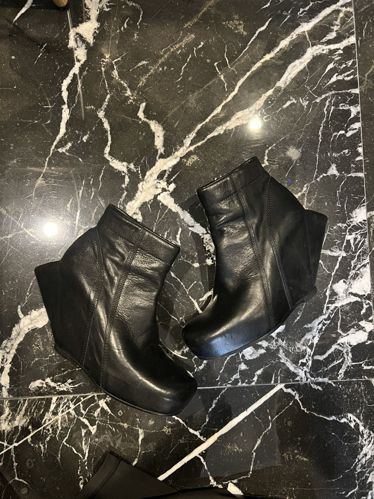 Rick Owens black turbo ankle boots with peak wedge