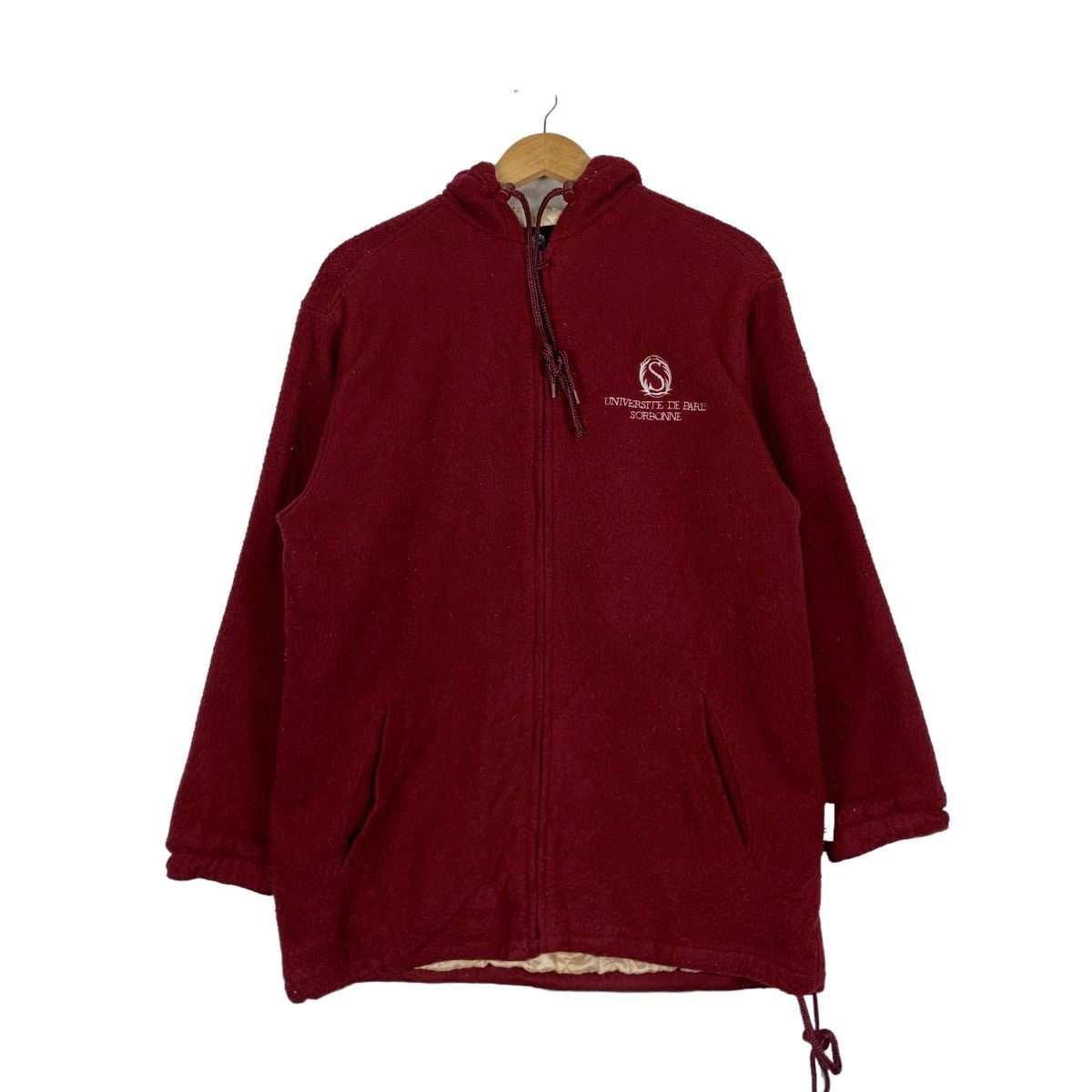 Vintage Univesite De Paris Surbonne Red Fleece Hoodie #1083-C49 Size US M / EU 48-50 / 2 - 9 Thumbnail