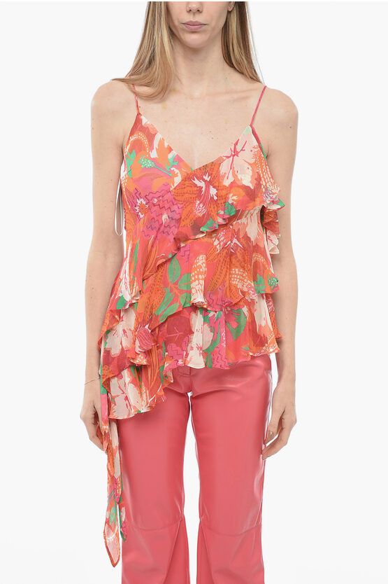 MSGM og1mm0724 Asymmetric Ciffon Slip Top in Multicolor Size S / US 4 / IT 40 - 1 Thumbnail
