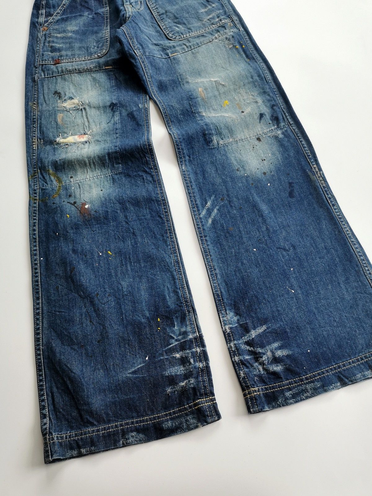 Japanese Brand Baggy Double Knee Cepo Work Military Paint Splatter Jeans Size US 28 / EU 44 - 4 Thumbnail