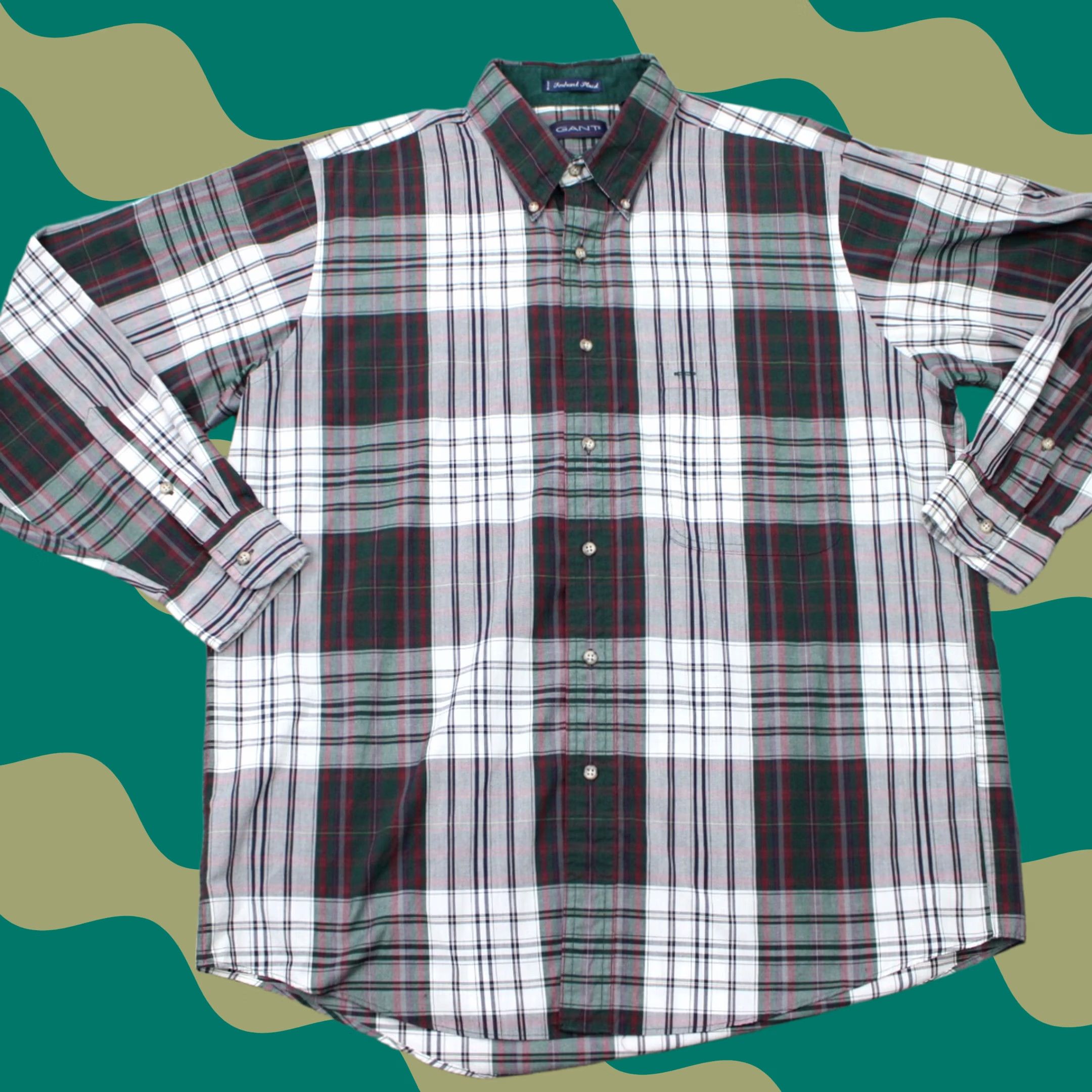 Gant GANT Shirt Mens Large Red & Green Plaid Button-Up Long Sleeve Cotton/Poly Twill Size US L / EU 52-54 / 3 - 1 Thumbnail