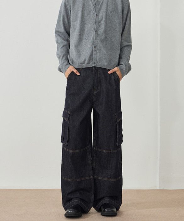 Japanese Brand Men's retro loose multi-pocket cargo wide-leg baggy jeans Size US 32 / EU 48 - 2 Thumbnail