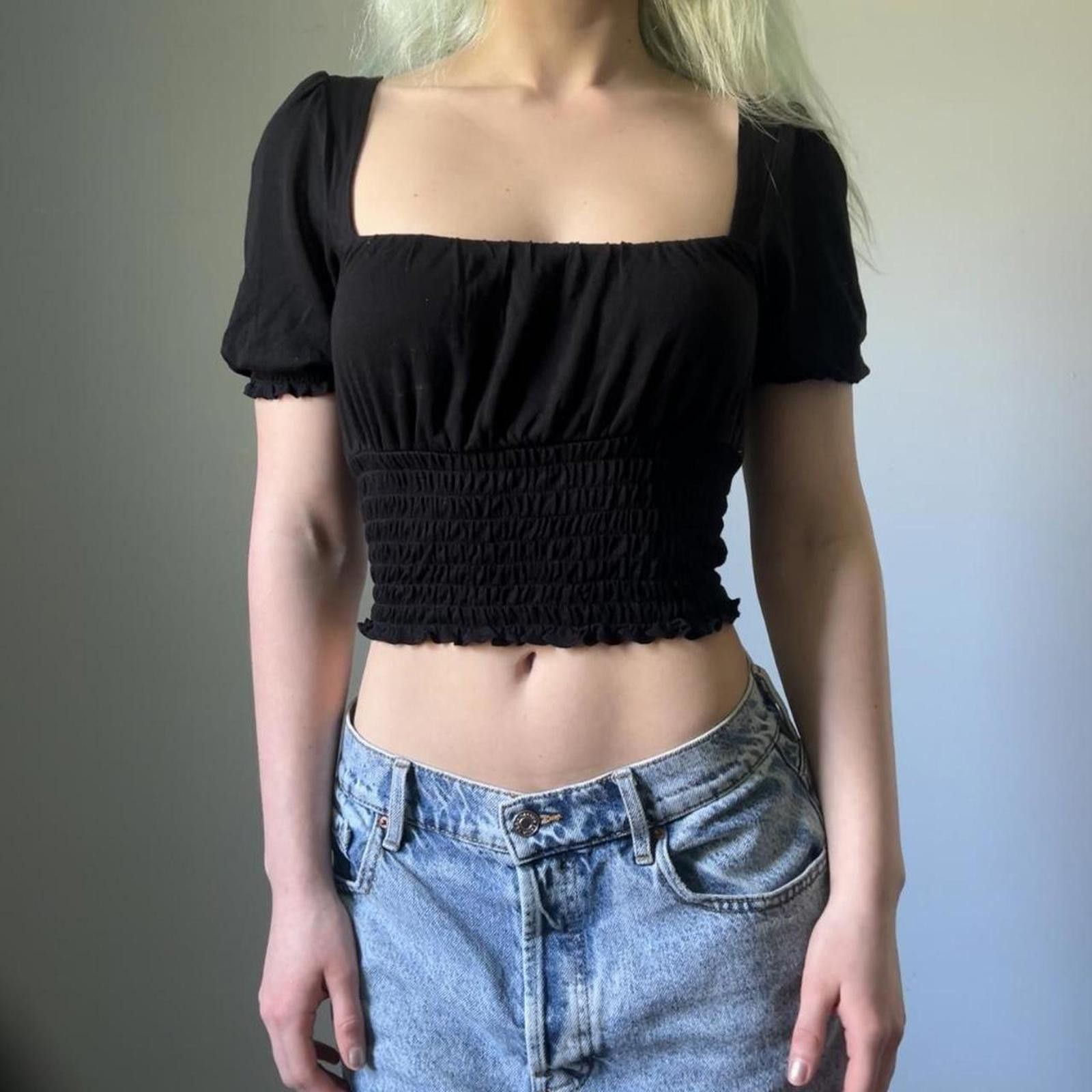Urban Outfitters Cropped black puff sleeve square neck top Size S / US 4 / IT 40 - 8 Thumbnail