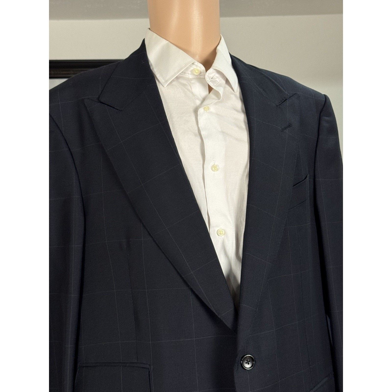 Tom Ford Tom Ford Navy Windowpane Suit 2 Pc Peak 58IT 48R US 39x30 Size 48R - 6 Thumbnail