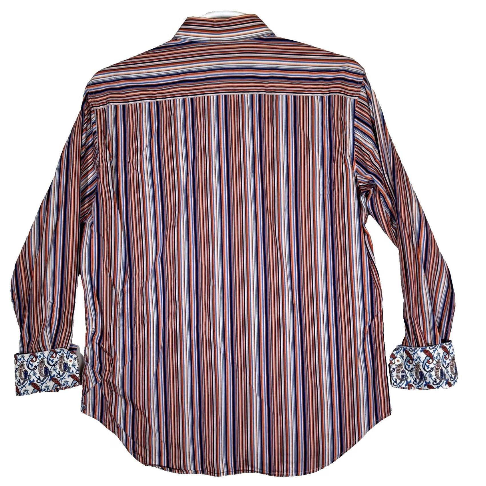 Robert Graham Robert Graham Shirt Mens XL Orange Blue Stripe Long Sleeve Paisley Contrast Cuff Size US XL / EU 56 / 4 - 2 Thumbnail