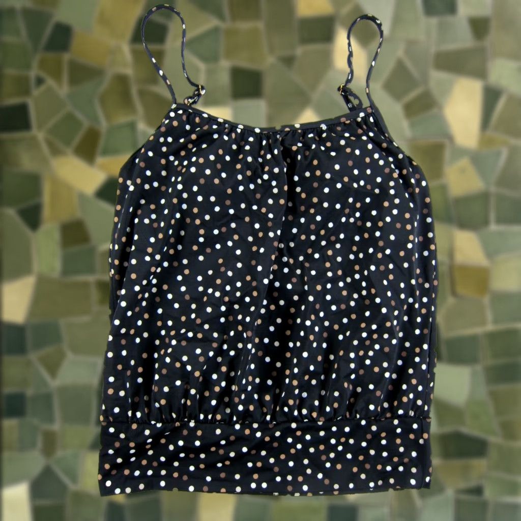 Vintage ROXANNE Black Brown White Polka Dot Built In Bra Swim Tankini Top Women 12/36C Size XL / US 12-14 / IT 48-50 - 1 Thumbnail